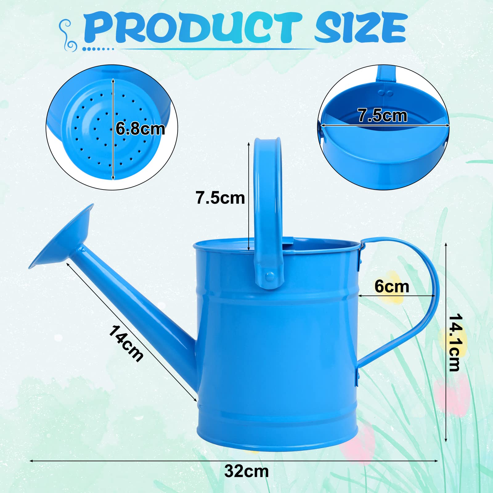 Finderomend Metal Watering Can 1.5L/51oz, Iron Art for Kids Watering Can, Watering Can for Outdoor Plants Home Office Small Portable Indoor Watering Equipment (Blue)