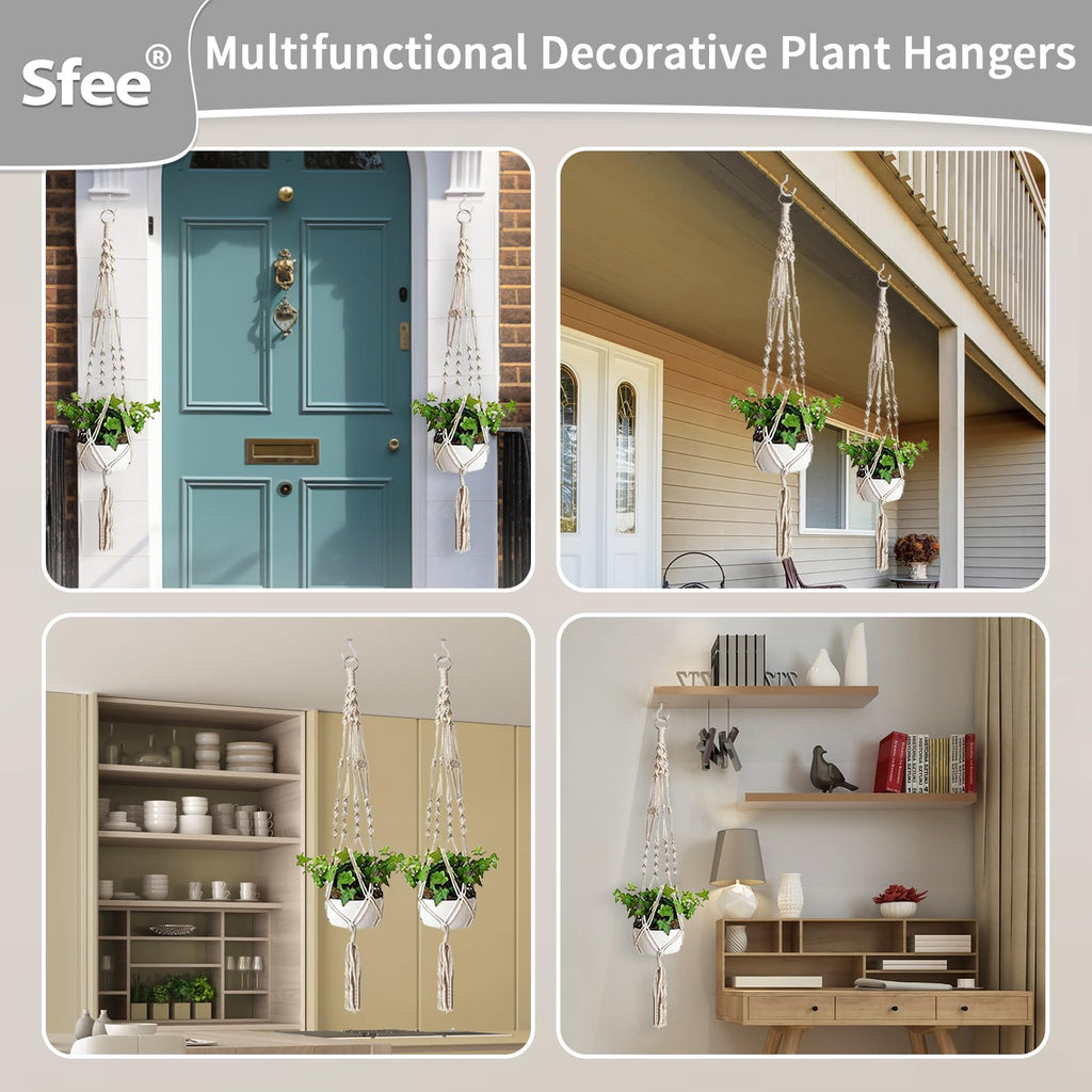 Sfee 2 Pack Macrame Plant Hangers, Hanging Planters Indoor Outdoor Handmade Cotton Rope Hanging Plant Pot Durable Flower Pots Holder for Home Garden Balcony Ceiling Decorations with 2 Hooks(White)