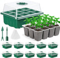 10 Pack Seed Starter Tray Seedling Kits, Plant Starter Kit with Adjustable Humidity Dome and Base, Indoor Greenhouse Mini Propagator for Seeds Growing Starting (120 Total Cells, Green)