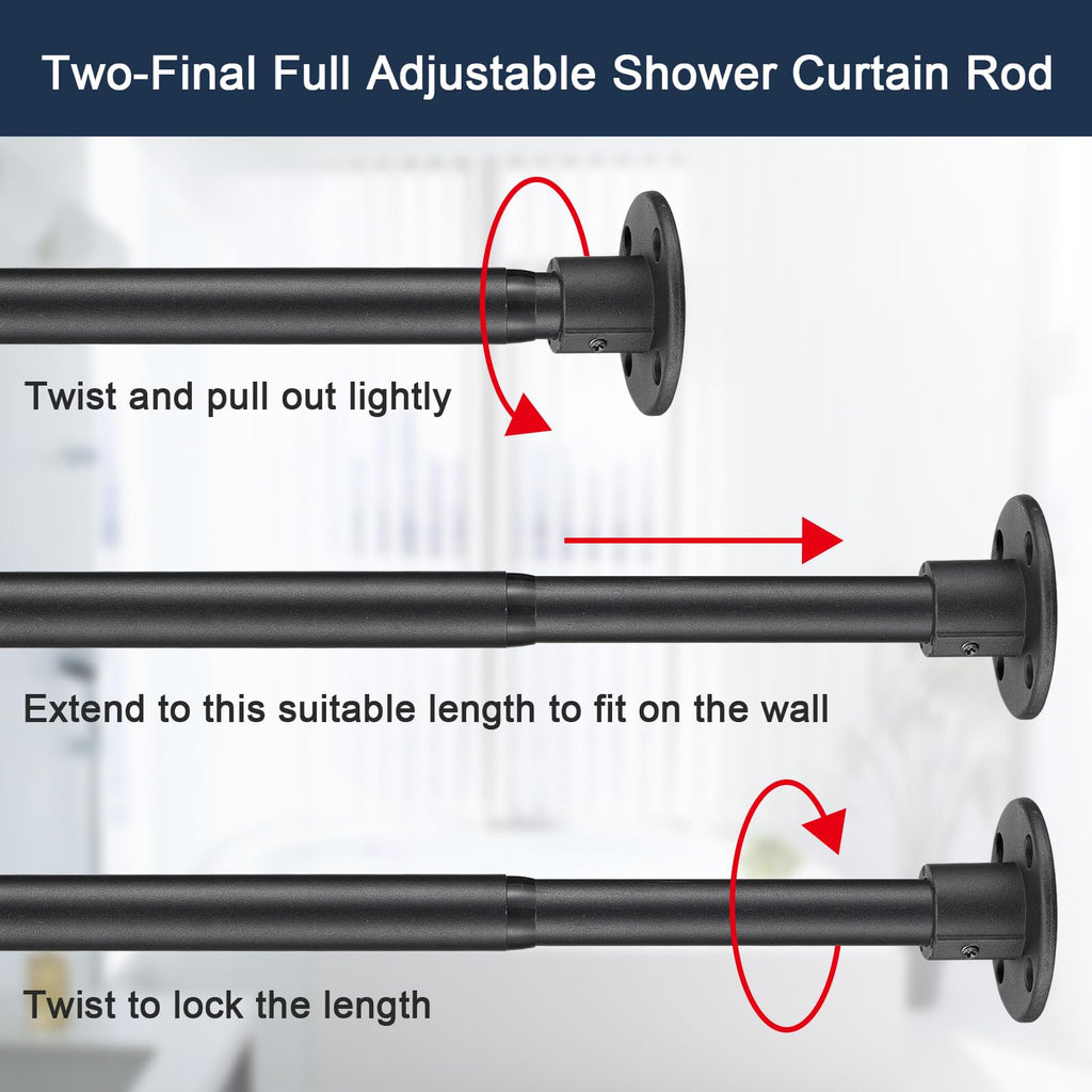 CALCHELE Shower Curtain Rod, Adjustable Shower Curtain Rods 29-64 Inches, Heavy Duty Black Shower Rods for Bathroom, Closet, Windows