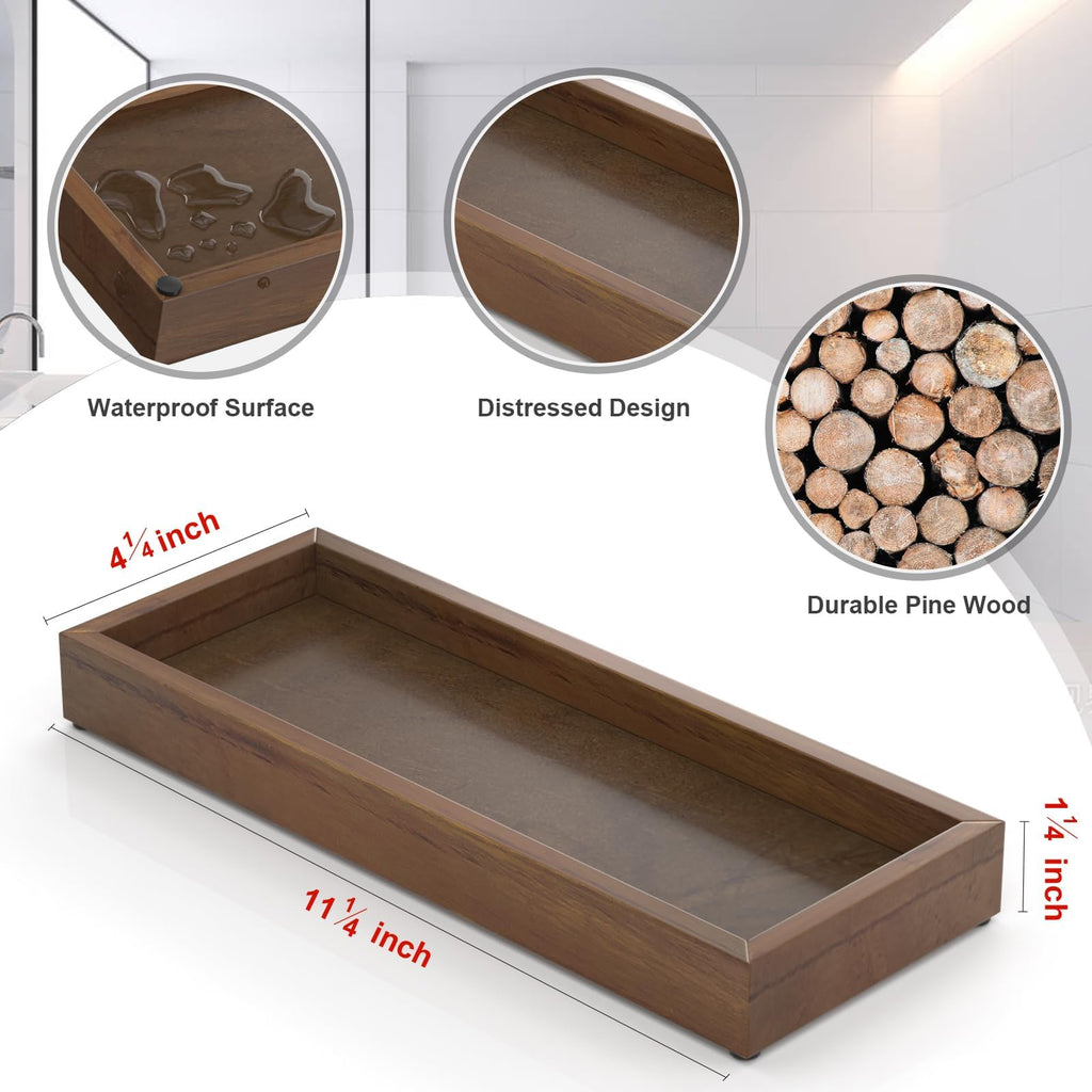 HGF Kitchen Countertop Organizer Soap Tray, 11.2'' Farmhouse Handmade Small Wooden Tray for Counter Coffee Table, Bathroom Vanity Trays for Perfume Candle Rectangle Decorative, Walnut