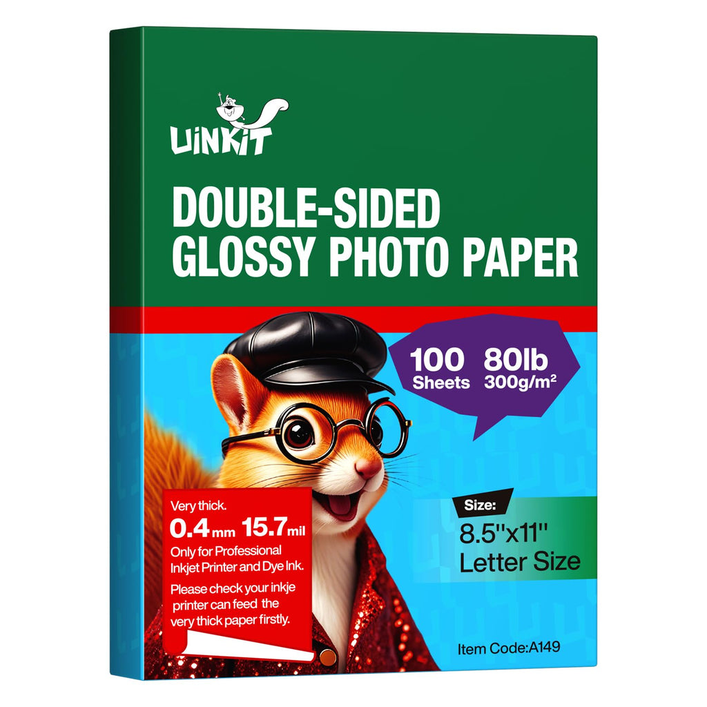Uinkit 100 Sheets Thick Heavyweight Photo Paper Inkjet Double Sided Glossy Cardstock 80lb 300Gsm 15.7Mil for Dye Ink Printer A149