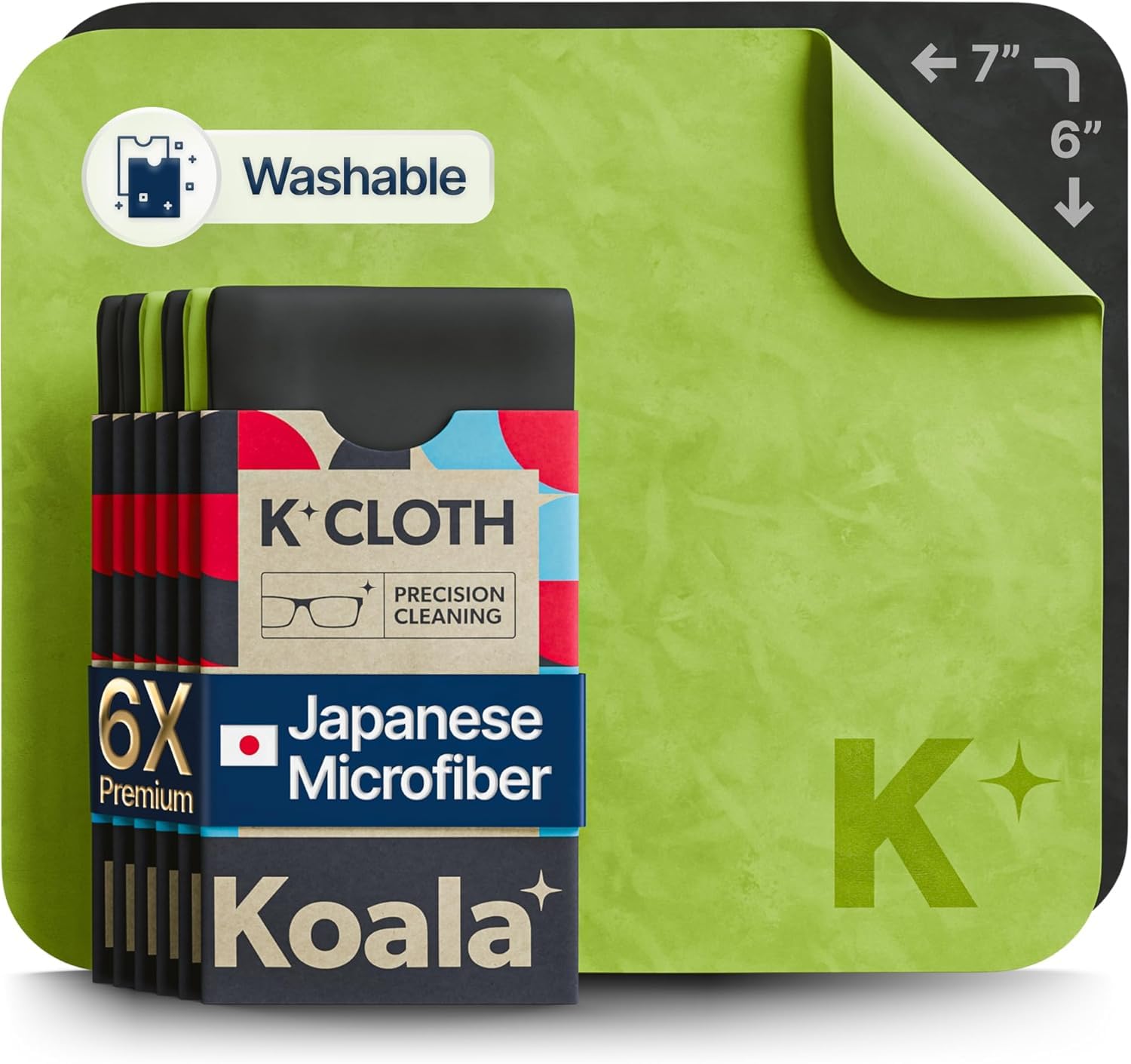 Koal-a Lens Cleaning Cloth Used For All Eyeglass | Glasses Cleaning Cloths | Eyeglass Lens Cleaner | Eyeglasses, Camera Lens and Screen Cleaning | Black & Green (Pack of 6)