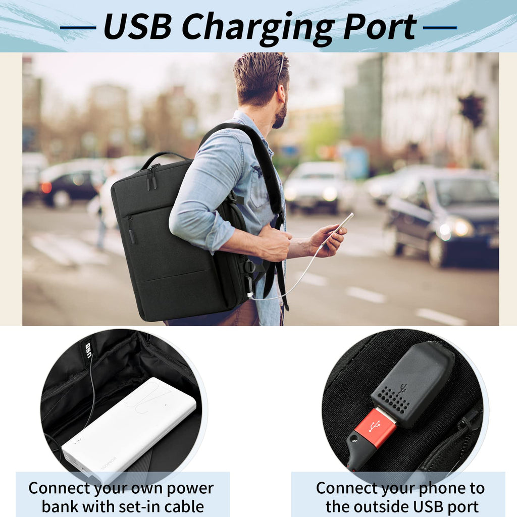 Travel Backpack 15.6 inch Flight Approved Carry On Luggage Backpack Expandable Laptop Backpack for Men Women Business Overnight Weekender College Backpack with USB Charging Port, Black