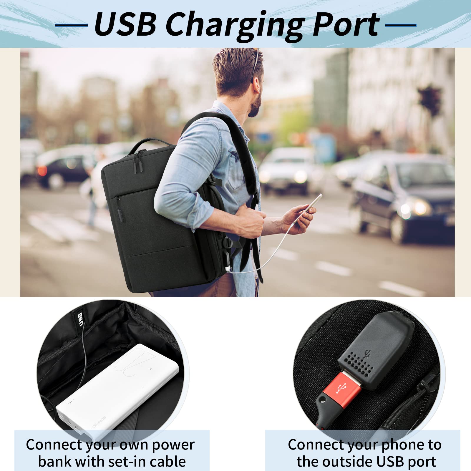 Travel Backpack 15.6 inch Flight Approved Carry On Luggage Backpack Expandable Laptop Backpack for Men Women Business Overnight Weekender College Backpack with USB Charging Port, Black