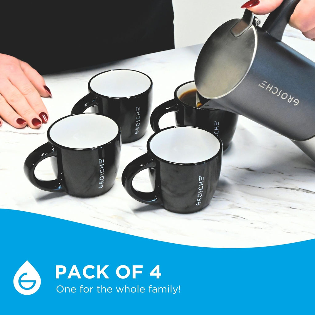 Porto Crema Ceramic Espresso Cups Set of 4 – 5 oz Coffee Shot Mugs for Double Espresso, Latte – Dishwasher & Microwave Safe, Modern Stoneware Design, Modern Mug, Barista-Style - 5oz/148mL, Grey