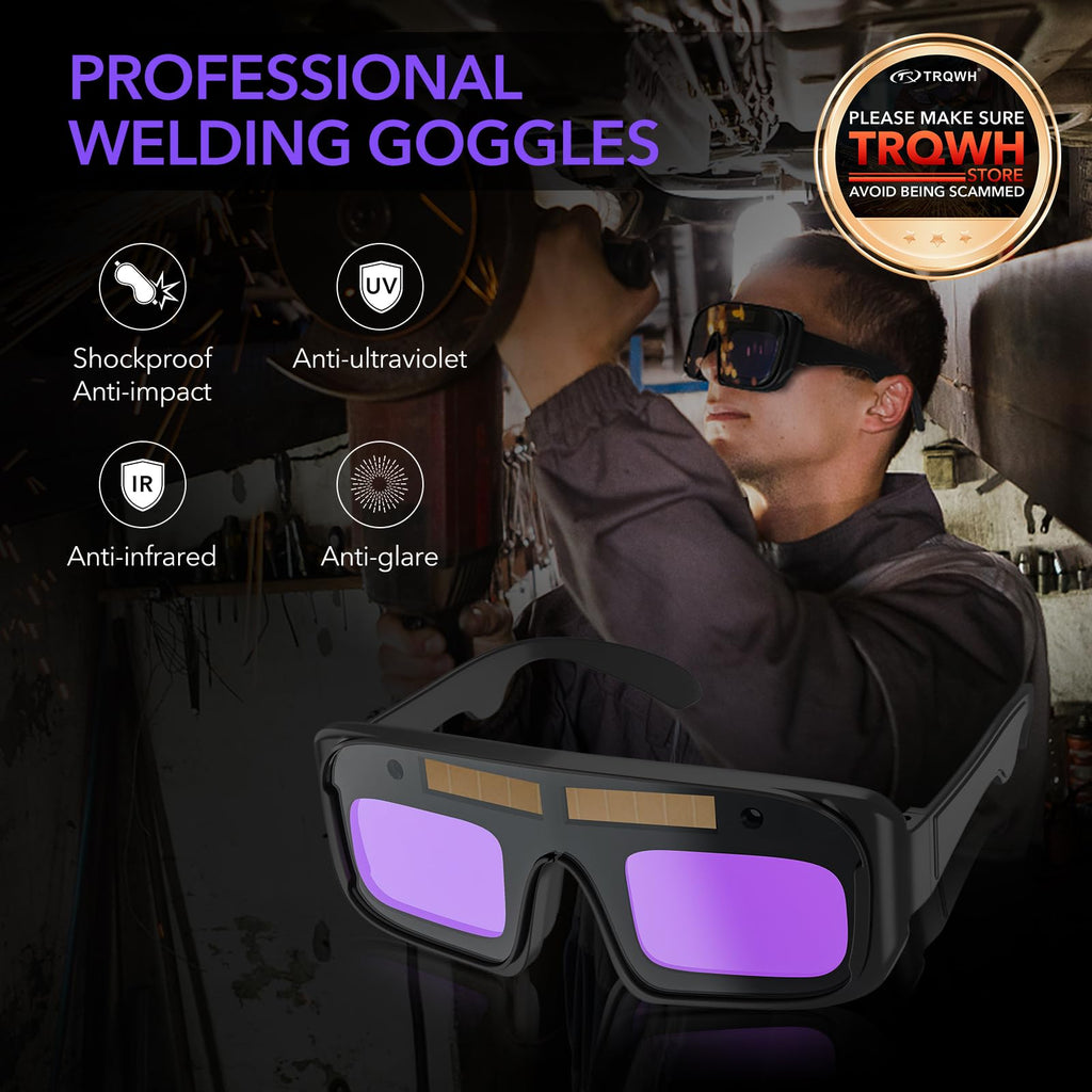 TRQWH Welding Glasses Auto Darkening Safety Goggles Solar True Color Welder Glasses Eyes Protective PC Lens Welder Mask Welding Helmet for TIG MIG ARC Weld Plasma Cut Grinding