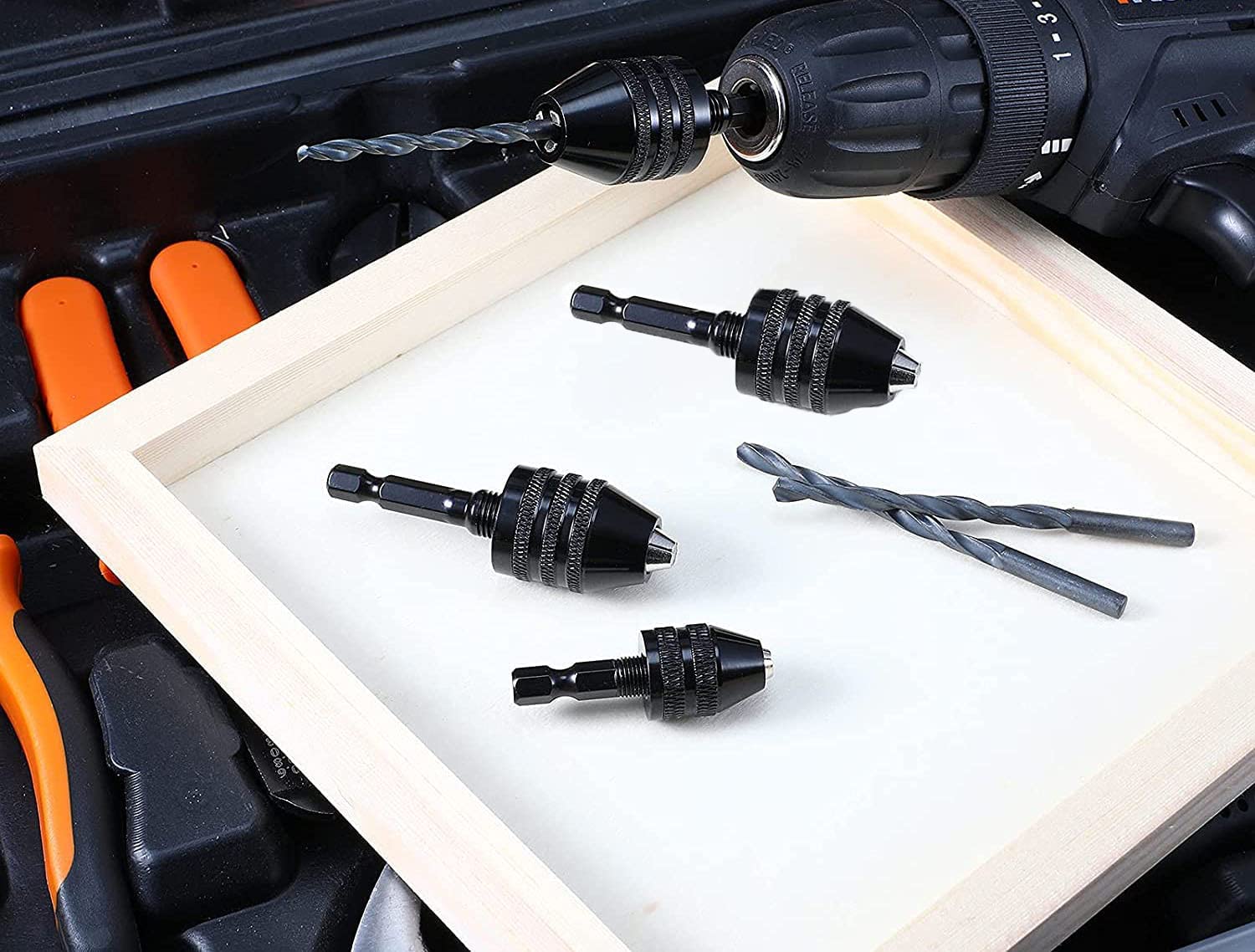 Chargenyang 3 Pcs Keyless Drill Chuck Bit 1/4 Inch Hex Shank Keyless Drill Chuck Conversion Tool,0.3-6.5mm&0.3-3.6mm&0.8-8mm Quick Screwdriver Drill Adapter for Micro Drill Bit