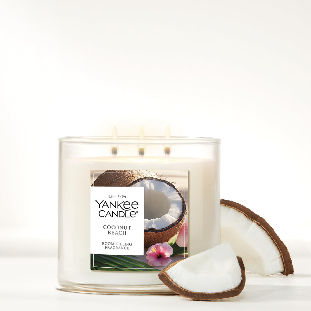 Yankee Candle 3 Wick Candle Jar, Scented Candle with up to 40 Hours of Burn Time, Premium Plant Wax Blend for Consistent Long Lasting Scent from First to Last Burn, Coconut Beach