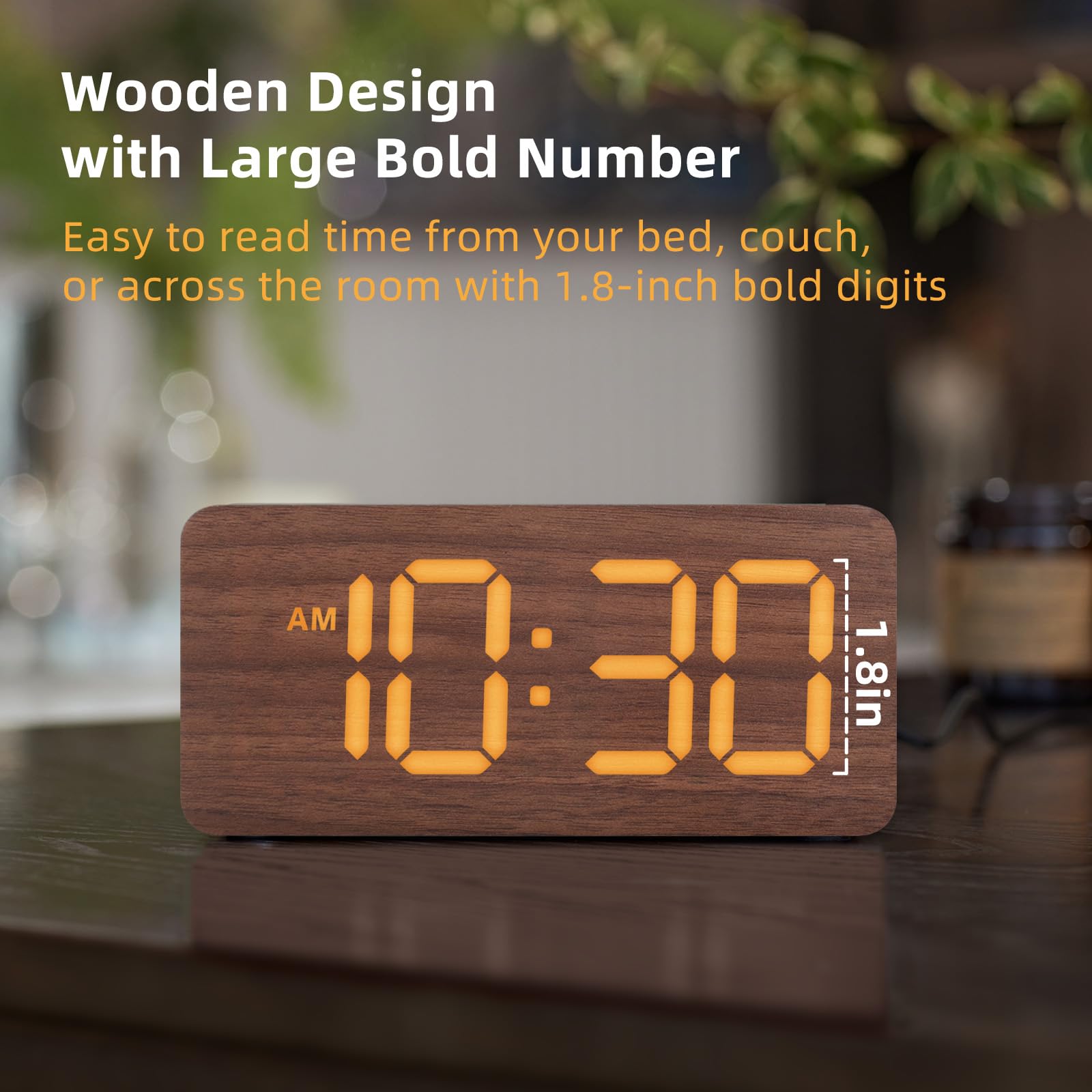 Wooden Digital Alarm Clocks for Bedrooms: Dimmable Dual Alarm Clock with Large Numbers for Bedside Desk - Loud Alarm for Heavy Sleepers with Volume Control - Wood Decor & Gifts