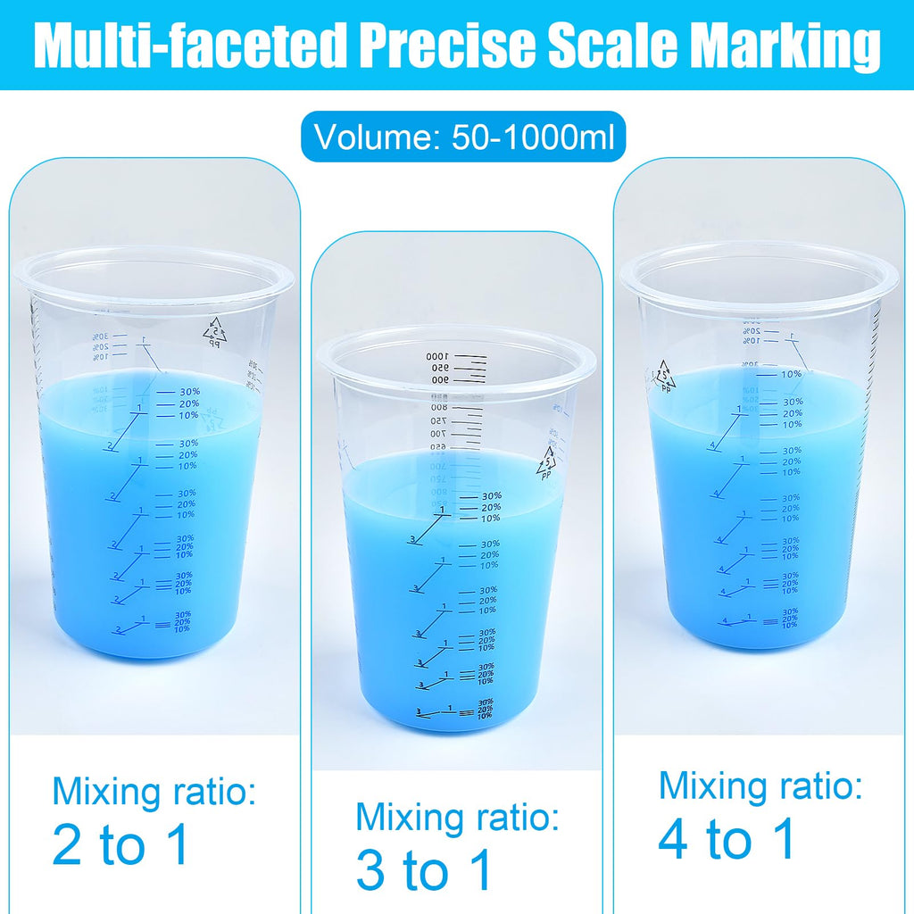 Worldity 30 Pack 1000 ML Plastic Measuring Cup, Disposable Graduated Cups, Clear Paint Mixing Cups for Resin, Mixing Cup with Multiple Mixing Ratios for Paint, Epoxy, Resin, Thinner, Baking (32 Oz)