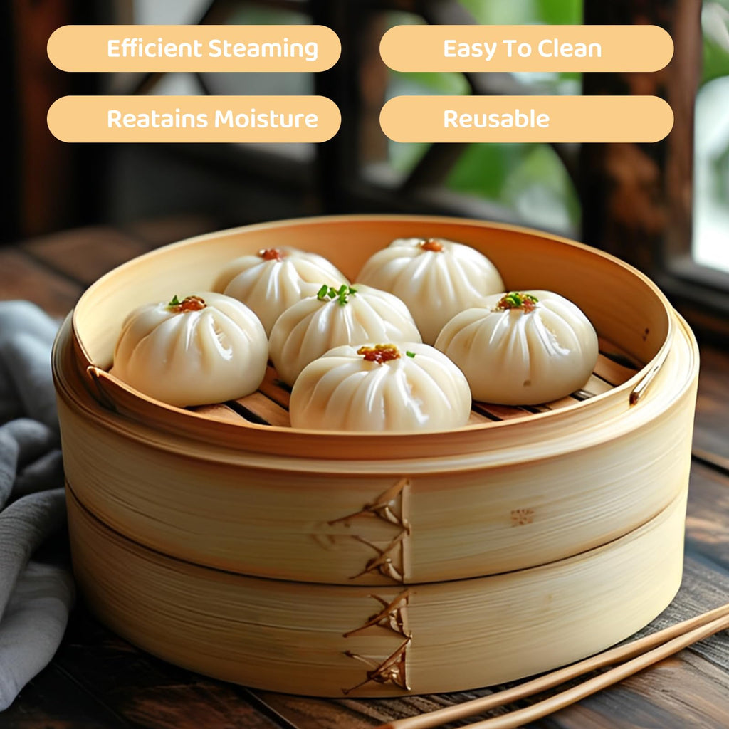 QTLCOHD Bamboo Steamer 8 Inch 3 Tier Dumpling Steamer Basket for Cooking Small Food Steamers for Dim Sum Bao Bun Rice Vegetable
