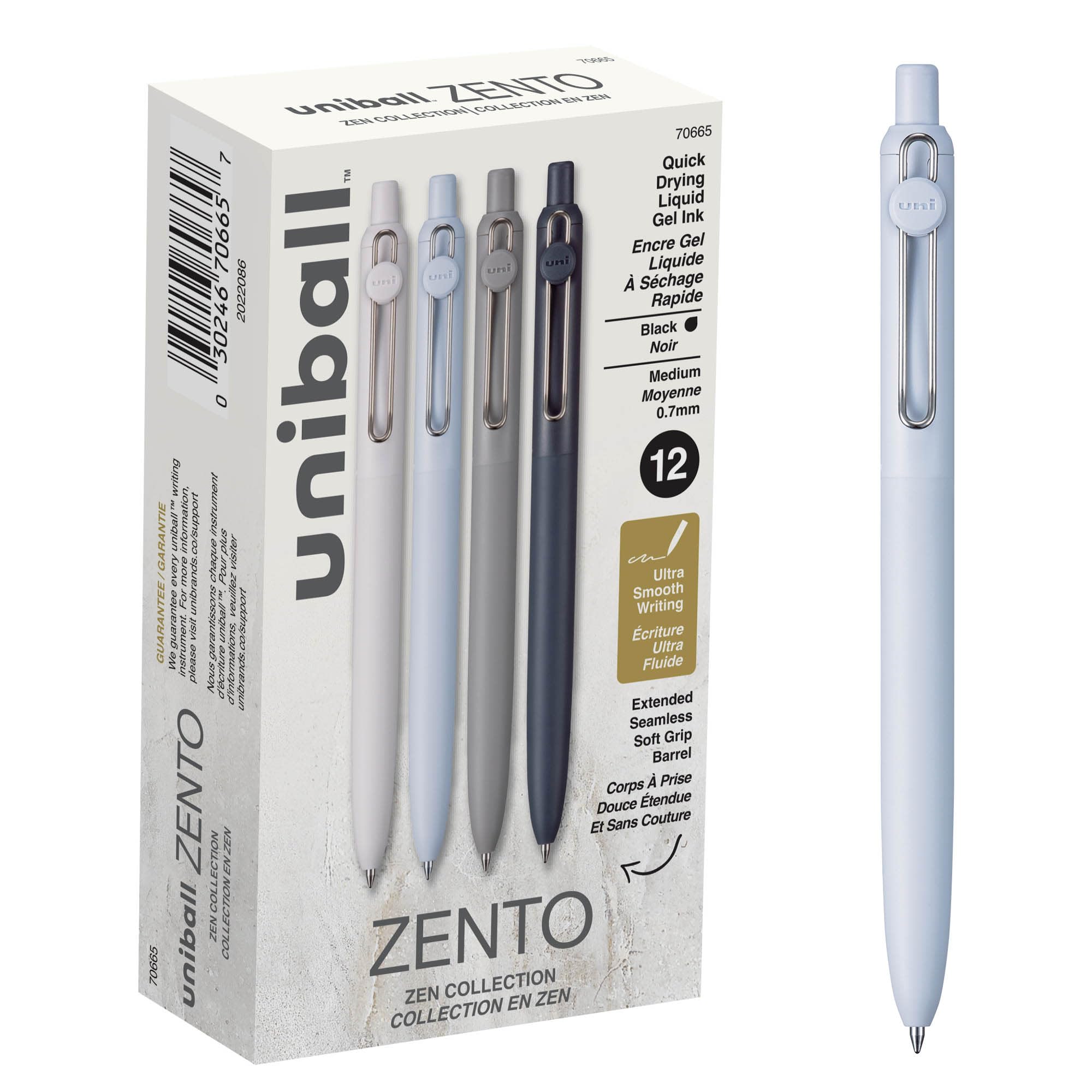 Uniball Zento Gel Ink Rollerball Pens, 12 Black Medium Point Smooth Writing Pens, Colored Japanese Pens, Zen Colors