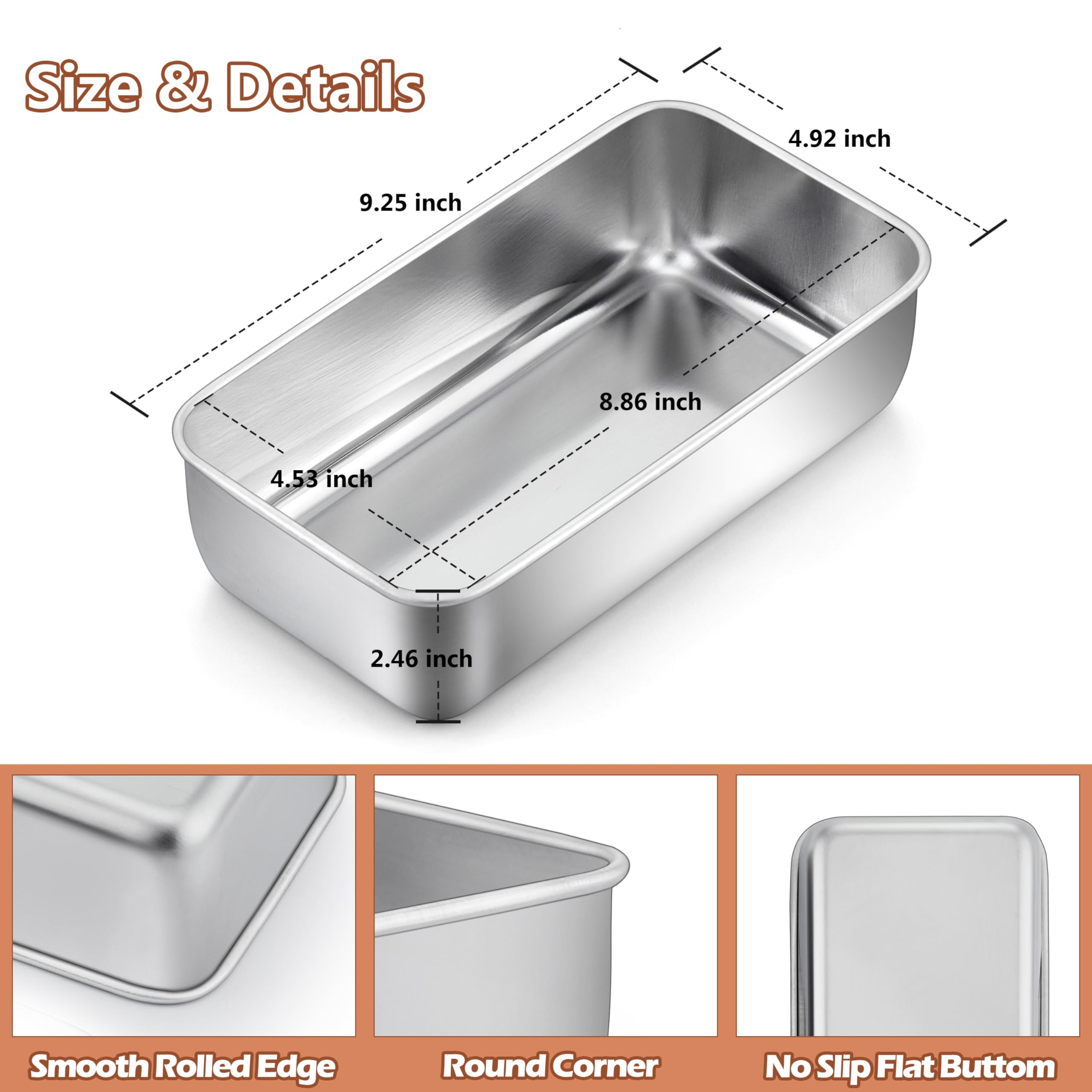 LIANYU 4 Pack Loaf Pans for Baking, 9x5 Inch Stainless Steel Bread Pan, Meatloaf Baking Tin for Homemade Banana Bread, Dishwasher Safe