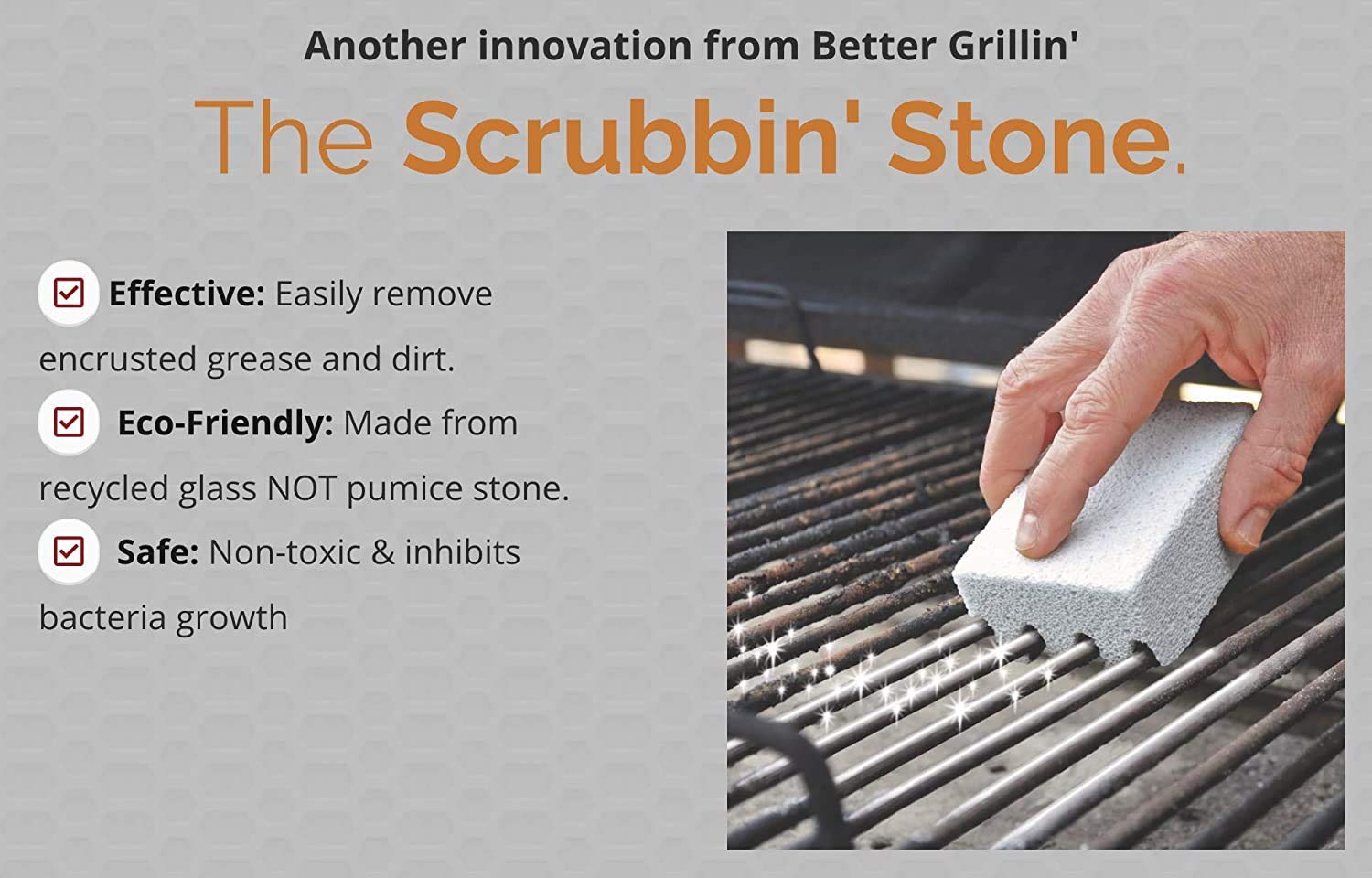 Better Grillin Scrubbin Stone Grill Cleaner-Scouring Brick/Barbecue Grill Brush/Barbecue Cleaner for BBQ, Griddle, 4pk
