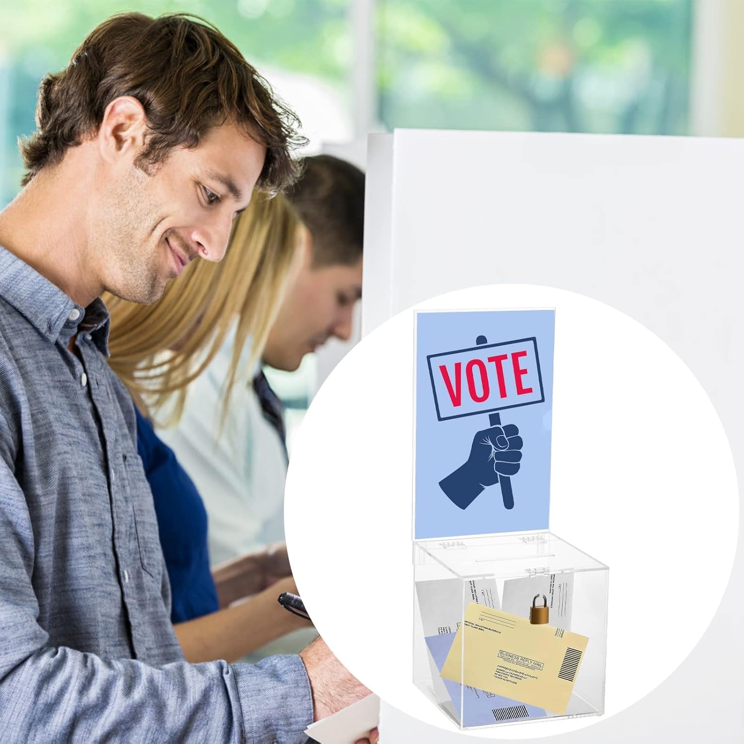 YOUEON Square Acrylic Donation Box with Lock, 7x7x7 Inch Clear Suggestion Box with Slot and Lock, Ballot Box with Sign Holder, Tip Box, Vote Box, Comment Box for Voting, Charity, Fundraising
