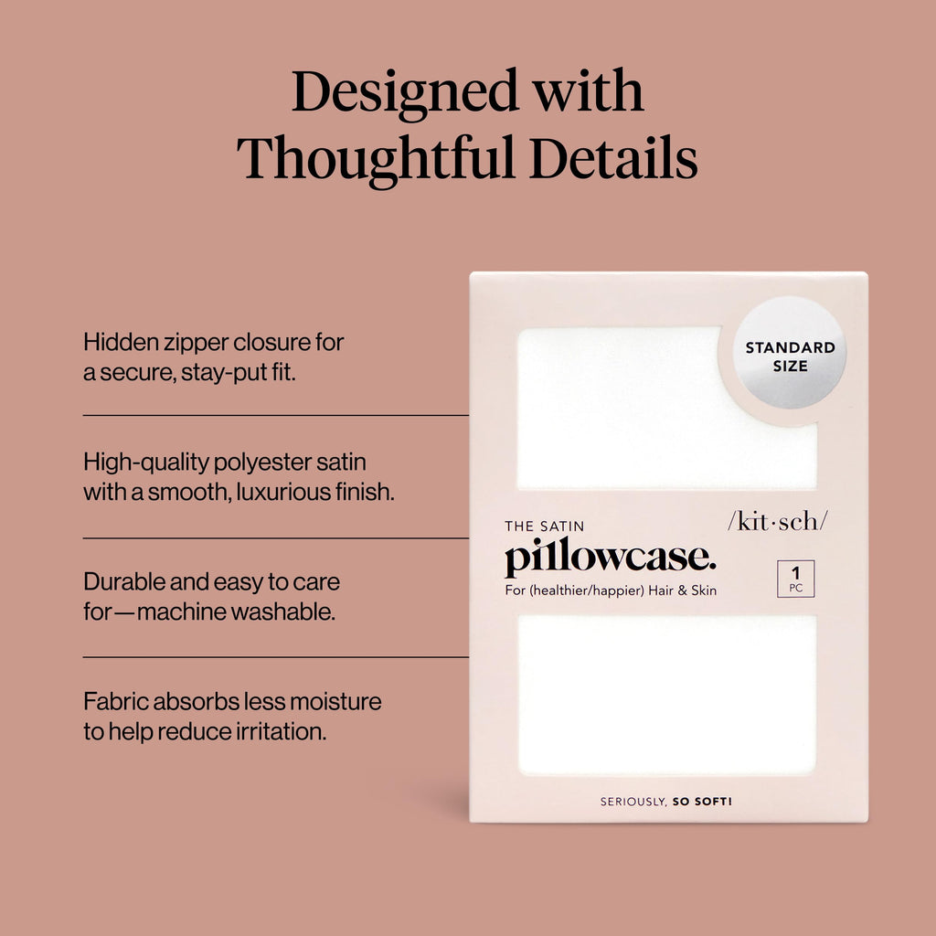 Kitsch Satin Pillowcase with Zipper for Hair & Skin, Softer Than Silk Pillow Cases Queen, Wrinkle-Free, Smooth and Cooling Satin Pillow Covers, Standard Size 19"x26", Ivory