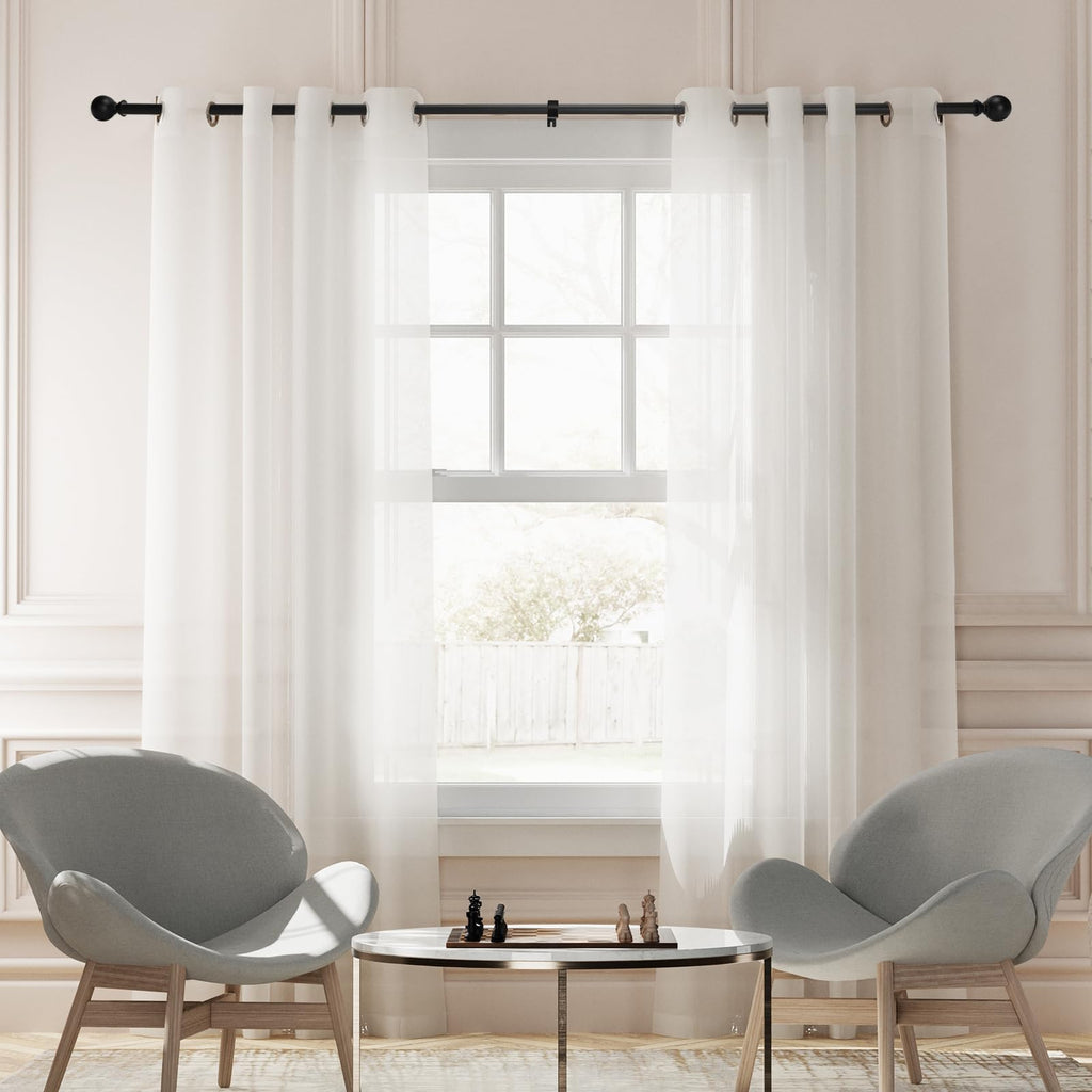 2 Pack Curtain rod for Windows 48 to 84 Inch, 5/8 Inch Small Matte Black Outdoor adjustable Curtain Rods with brackets for Bedroom, Bathroom, Living room, Kitchen, Patio, cafe