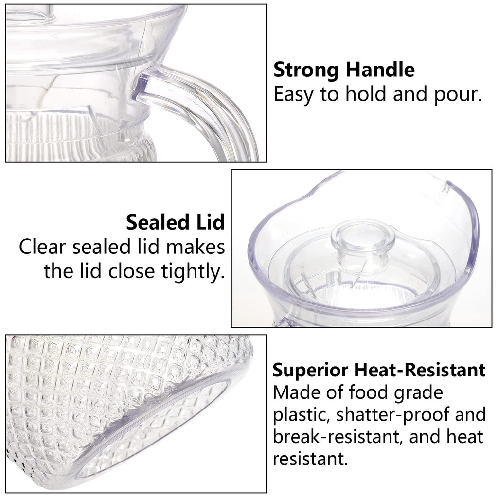 Lawei 2 Pack Acrylic Jug, Clear Plastic Watering Can with Lid and Spout, Iced Tea Jug Drinking Container for Fridge, Juice, Sangria, Lemonade Heat Resistant, Shatterproof, BPA Free
