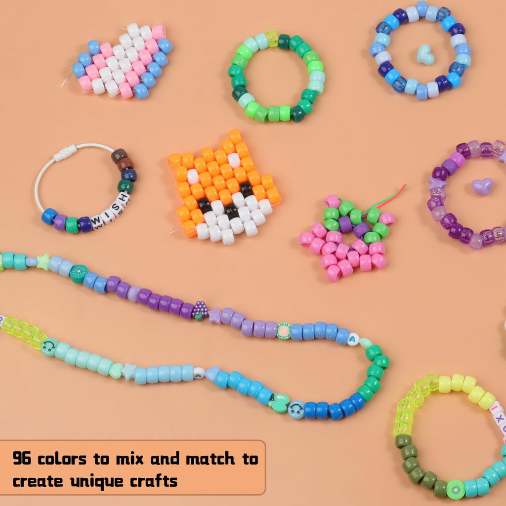 THRELE 4000pcs Pony Beads Friendship Bracelet Making Kit Included 96 Colors Kandi Bead,Letter Beads,Beads for Bracelet Making Kit DIY Crafts