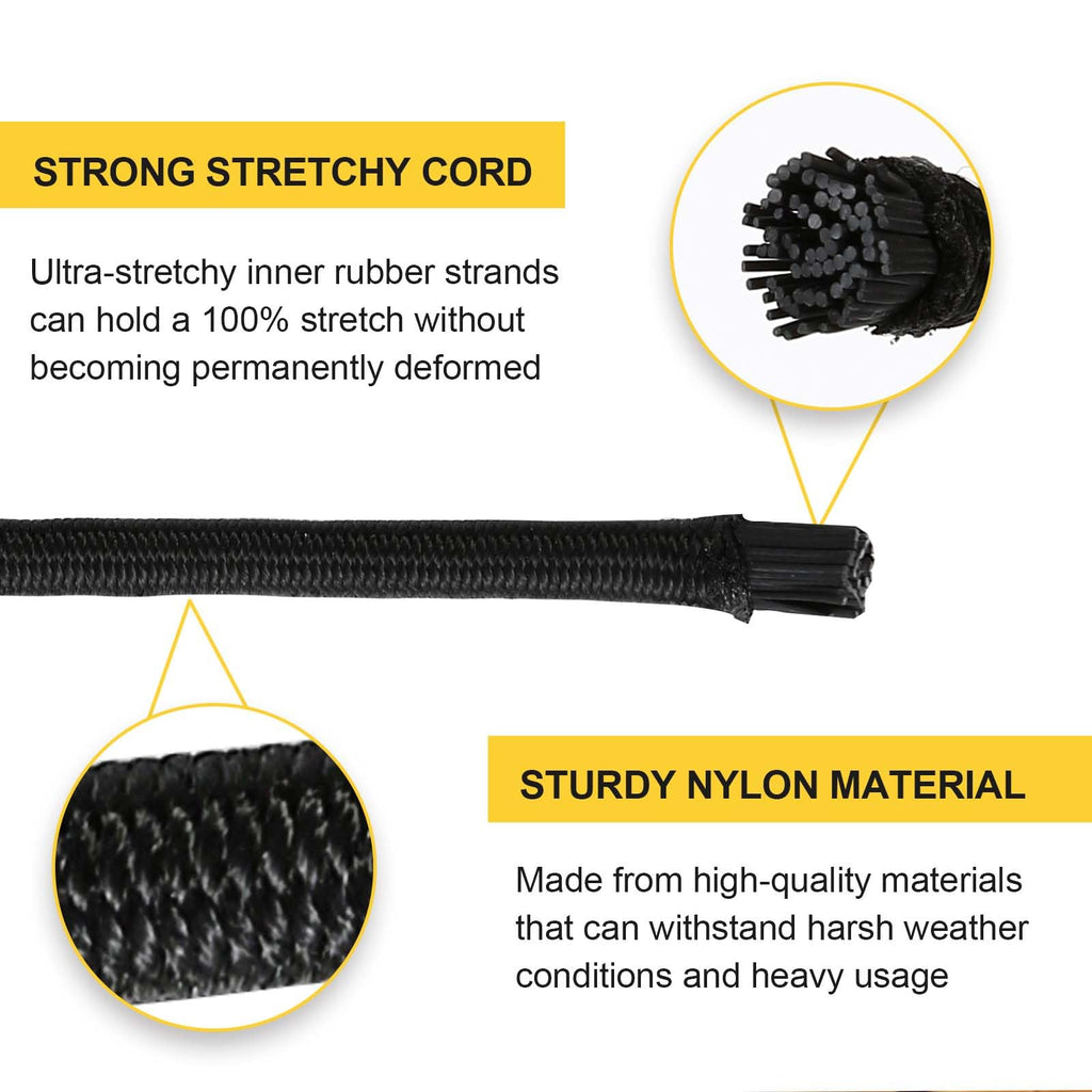 Zakous Strong and Durable Bungee Cord Roll - 3/16" x 100ft Elastic Cord, Kayak Stretch String Rope, Bungee Shock Cords for Repairing Tent Poles, DIY, Tie Downs, Black