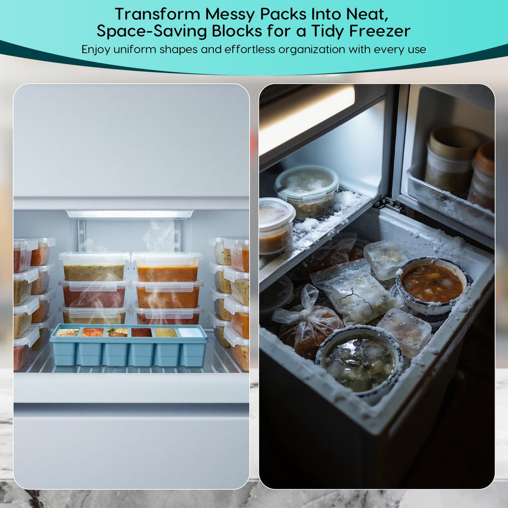 2 Pack Silicone Soup Freezer Containers with Lids, Soup Freezer Mold, Ice Trays for Freezer, Ice Cube Tray for Storing 100 ml Broth, Soup, Leftovers, Sauce, Makes 12 100ml Portions Cubes