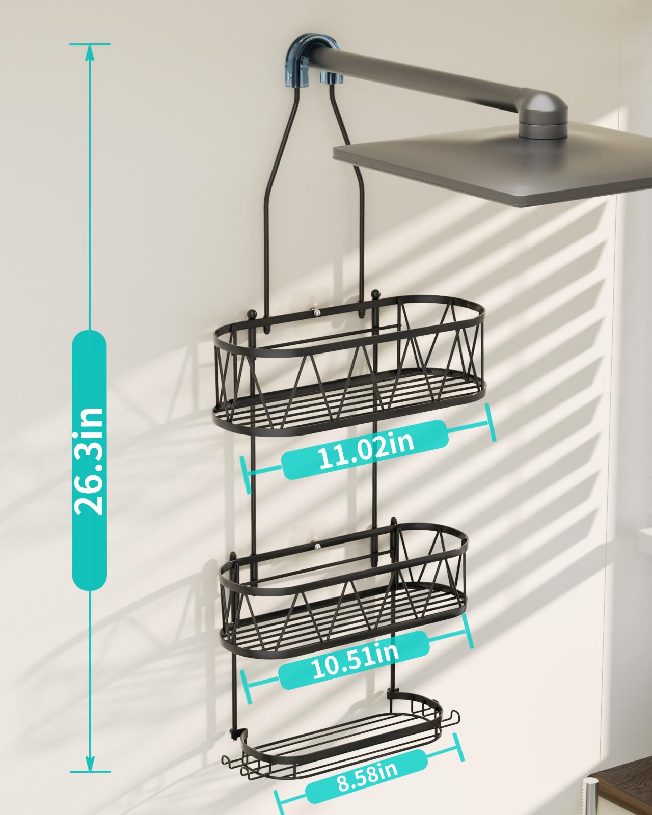 HapiRm Over Head Shower Caddy, Rustproof & Waterproof Shower Caddy Hanging with with Soap Holder & 4 Hooks, No Drilling Bathroom Shelf Organizer Hanging for Shampoo, Soap