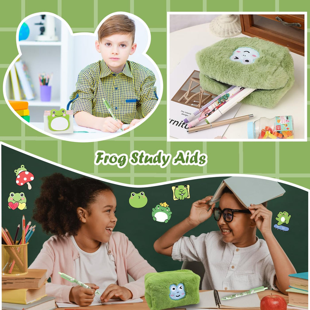 400Pcs Cute Frog Stationery Set, Kawaii Office Supplies Includes Fun Pencil Case Gel Ink Pens, Cartoon Sticky Notes Mini Notebooks Stickers Card Case As Bulk Party Gifts(Frog)