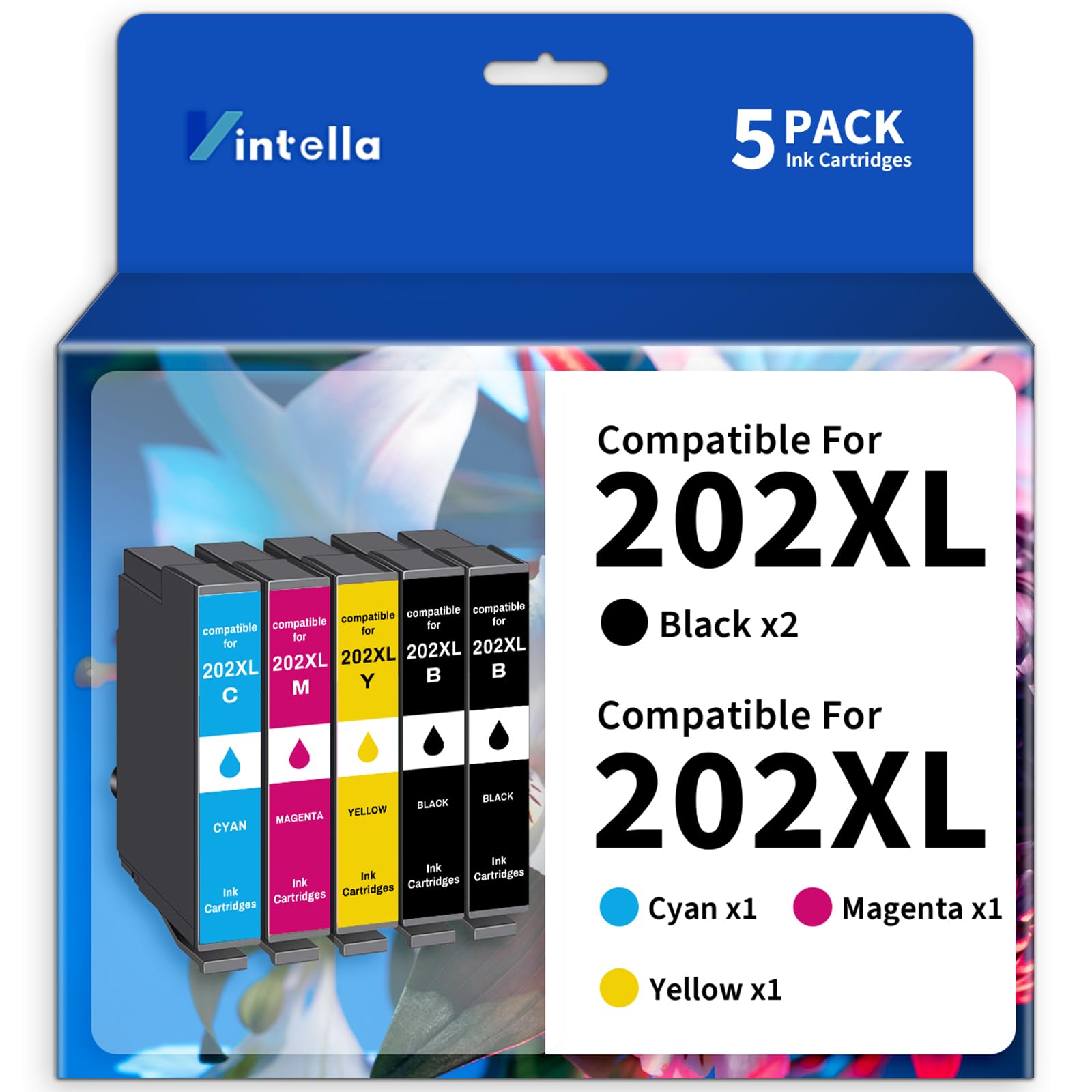 Vintella Remanufactured Ink Cartridge Replacement for Epson 202XL 202 XL T202 T202XL Ink Cartridges Multipack for Expression Home XP-5100 Workforce WF-2860 Printer (5 Pack)
