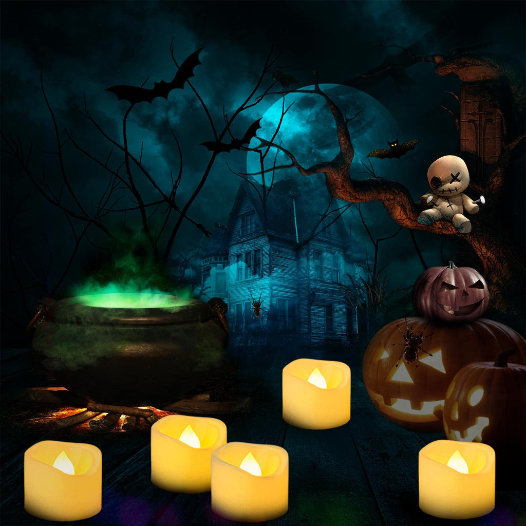 Yakpo 24 Pack 3.8cm x 3cm Battery Operated LED Tea Light Candles, Small Outdoor Flameless Flickering Votive Candles, Electric Flicker Fake Tealights Bulk for Wedding Halloween Christmas Decorations