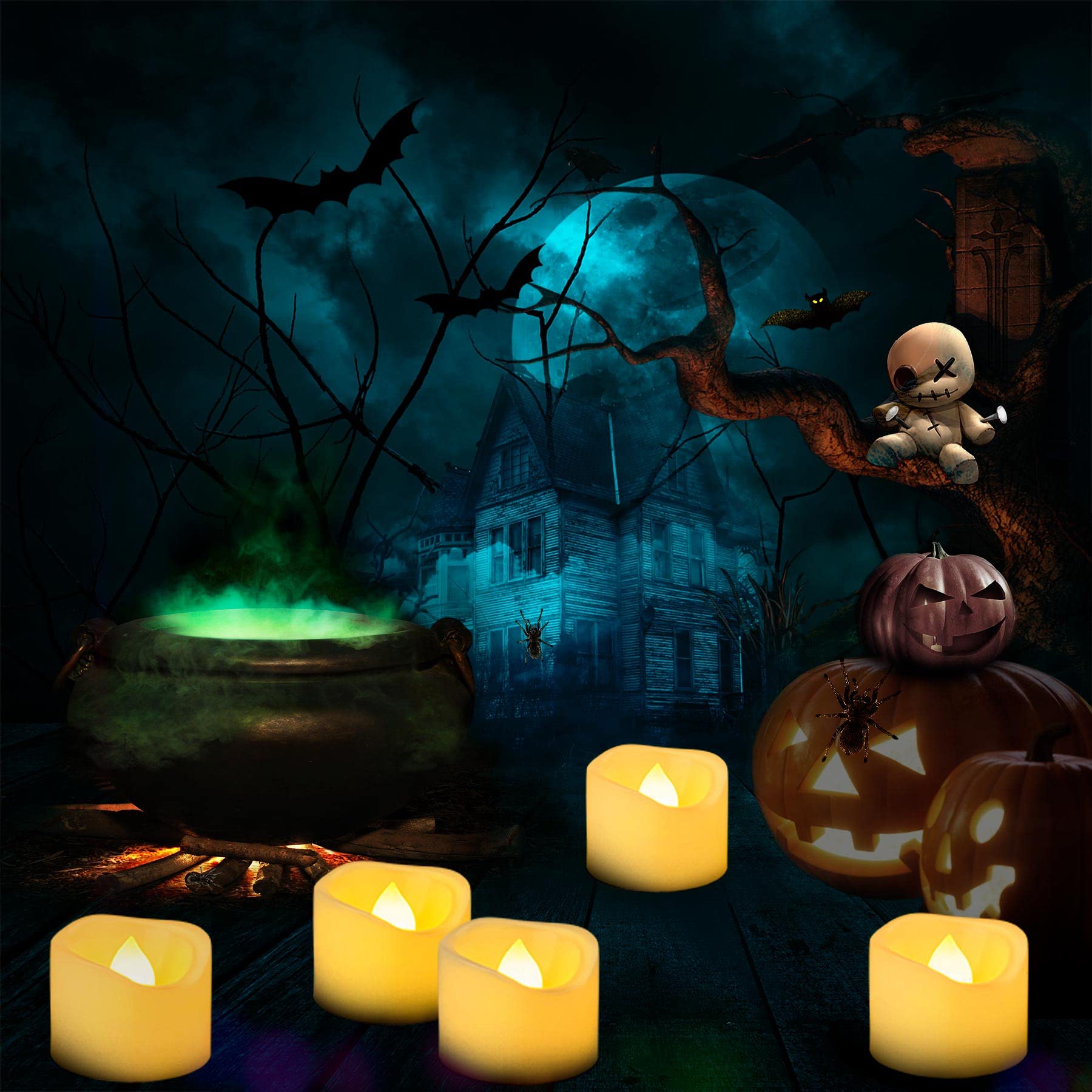 Yakpo 24 Pack 3.8cm x 3cm Battery Operated LED Tea Light Candles, Small Outdoor Flameless Flickering Votive Candles, Electric Flicker Fake Tealights Bulk for Wedding Halloween Christmas Decorations