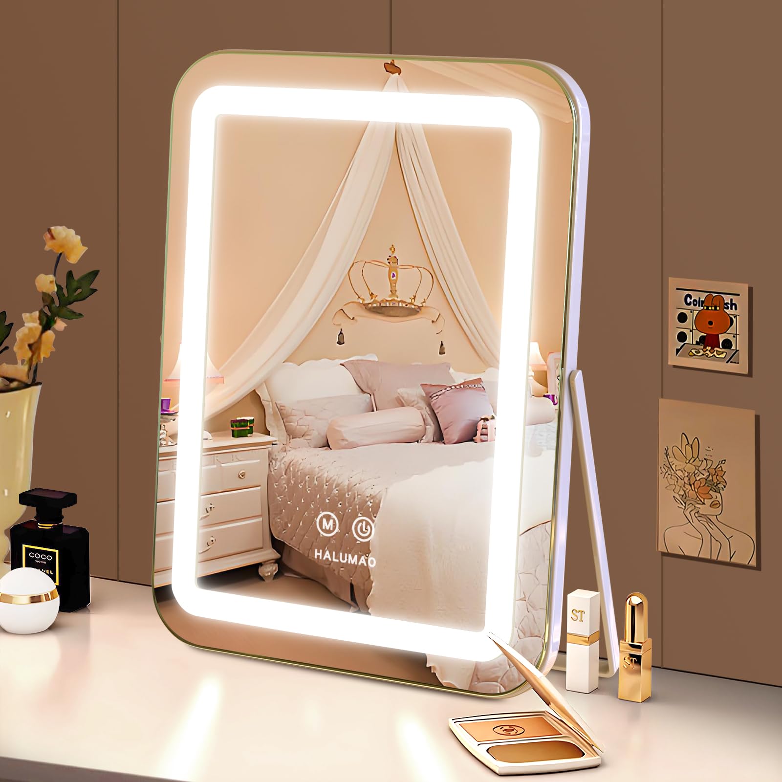 halumao Vanity Mirror with Light, Lighted Makeup Mirror with 3 Colour, Hollywood Mirror