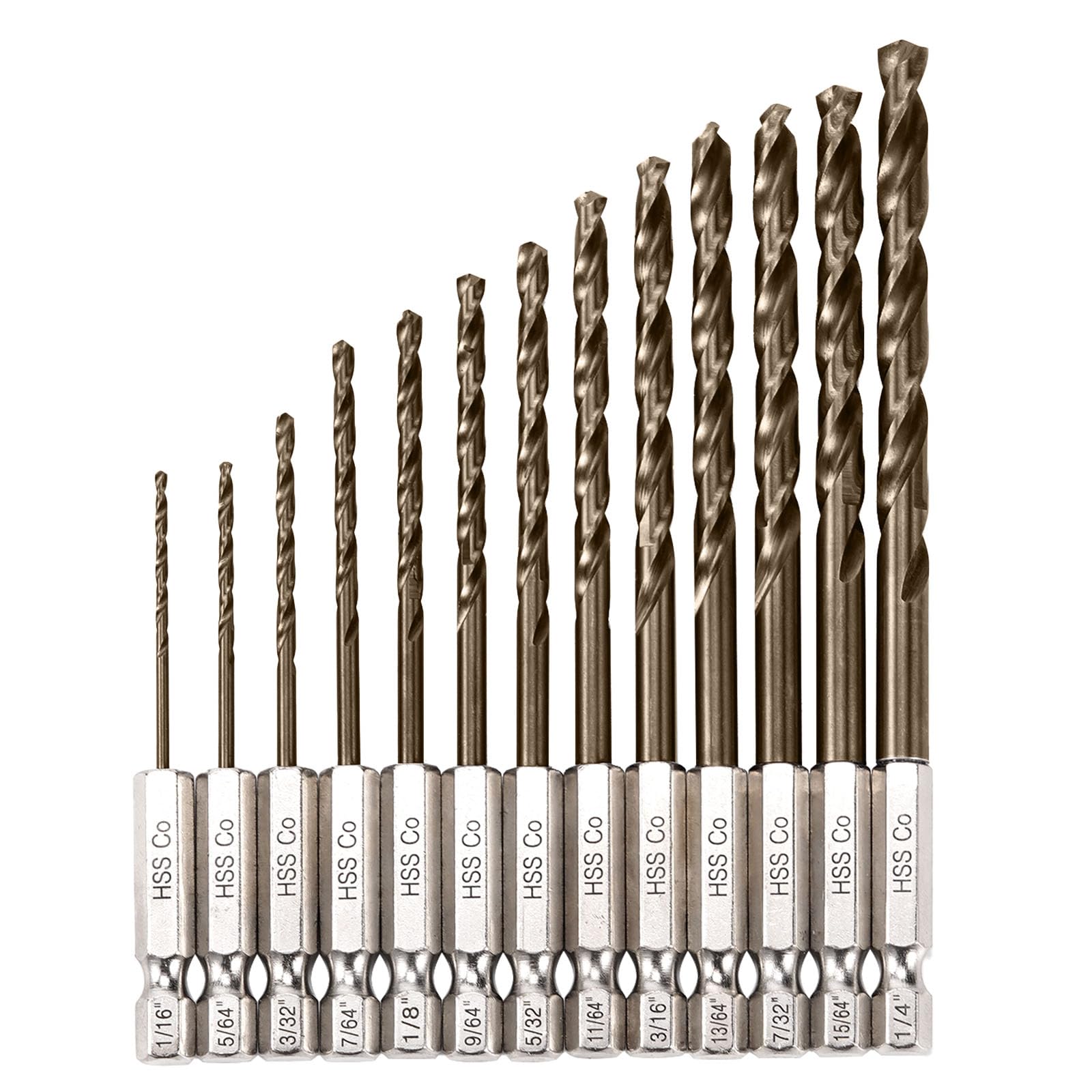 Sinyeenglon Cobalt Drill Bit Set for Hardened Metal and Stainless Steel, 13Pcs 1/16" -1/4" M35 HSS Hex Shank Impact Drill Bits, with Index Holder