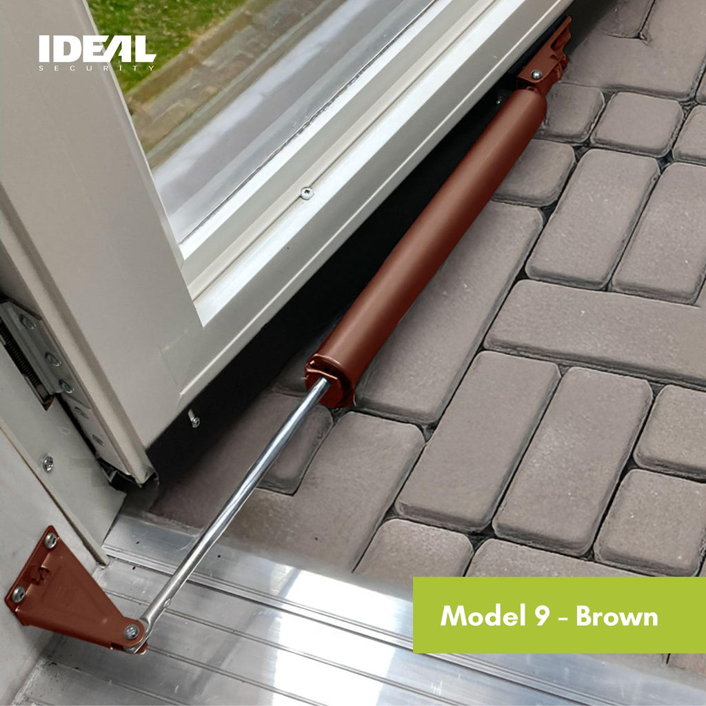 Ideal Security Model 9 Standard Duty Pneumatic Storm and Screen Door Closer, 10.5" L x 1.25" W x 1.25" H, Adjustable Speed, Smooth Closing for Lightweight to Medium Doors, Easy Install, Brown