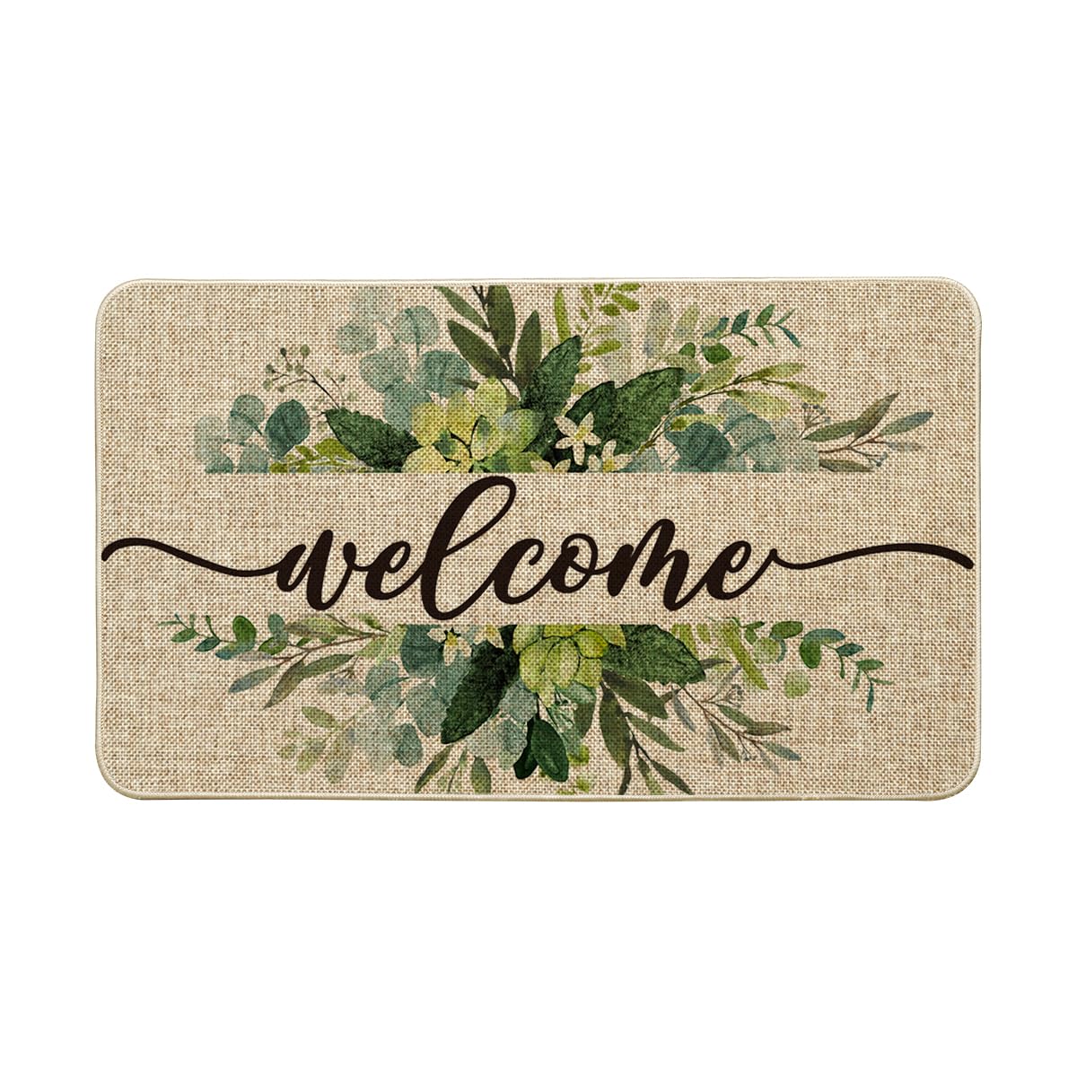 Artoid Mode Eucalyptus Floral Leaves Welcome Spring Doormat, Summer Decor Low-Profile Switch Rug Door Mat Floor Mat for Indoor Outdoor 17x29 Inch