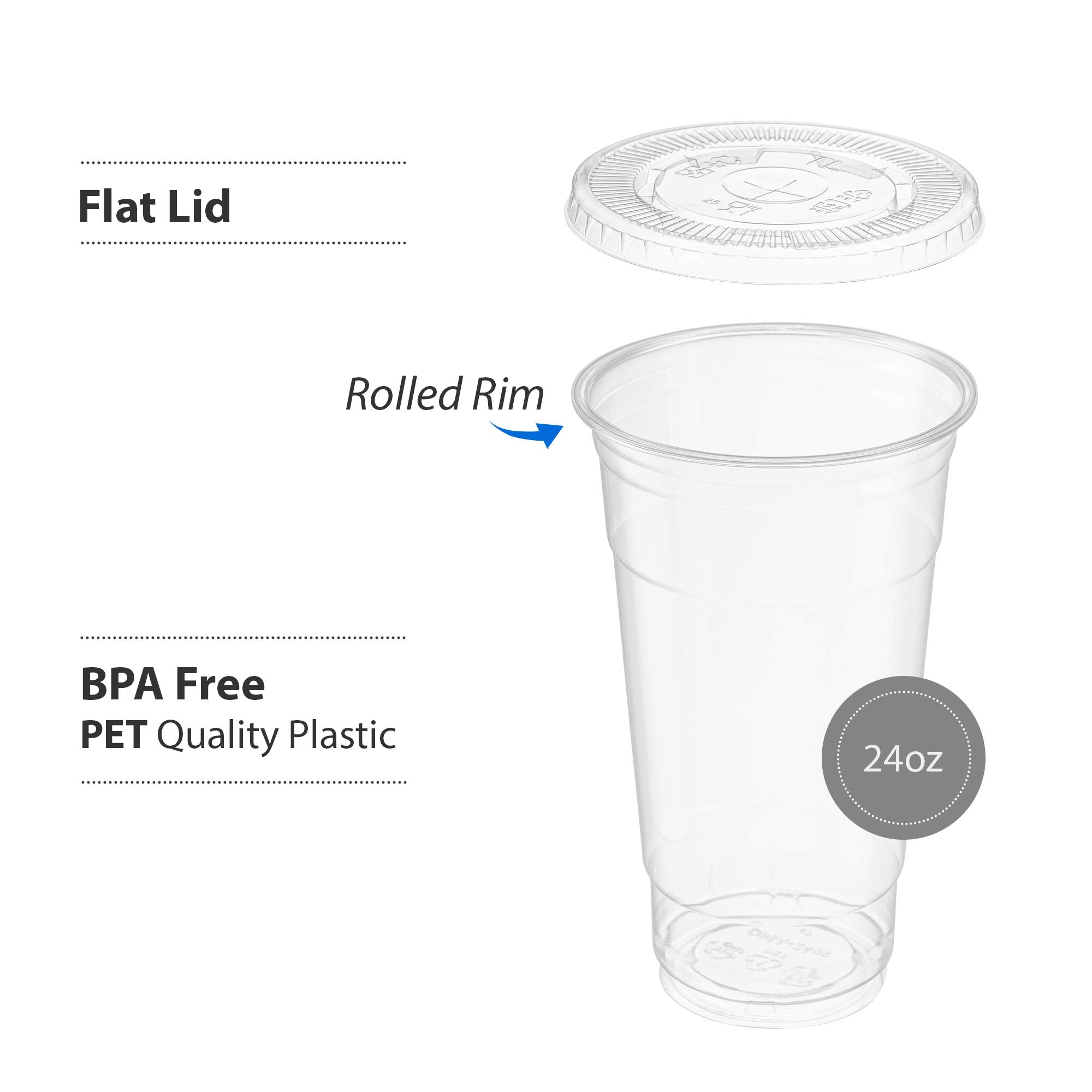 ELEGANT DISPOSABLES Crystal Clear PET Cups With Flat lids for Iced Coffee (24 oz)