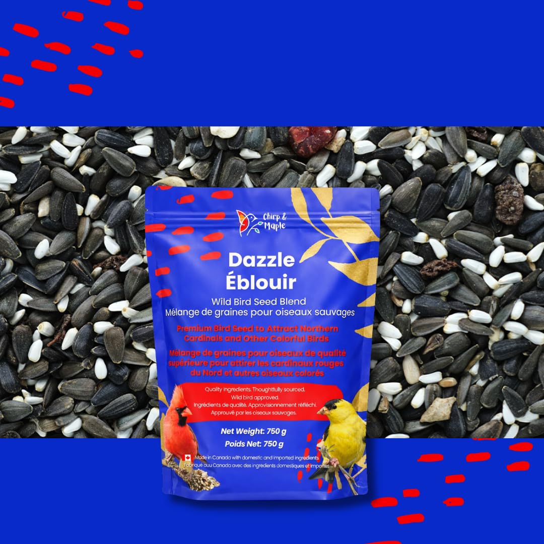 Cardinal Bird Food – Chirp & Maple Dazzle, No Mess Premium Bird Seed for Northern Cardinals, Blue Jays & Grosbeaks, Fruit & Nut Blend with Safflower & Peanuts, 750g