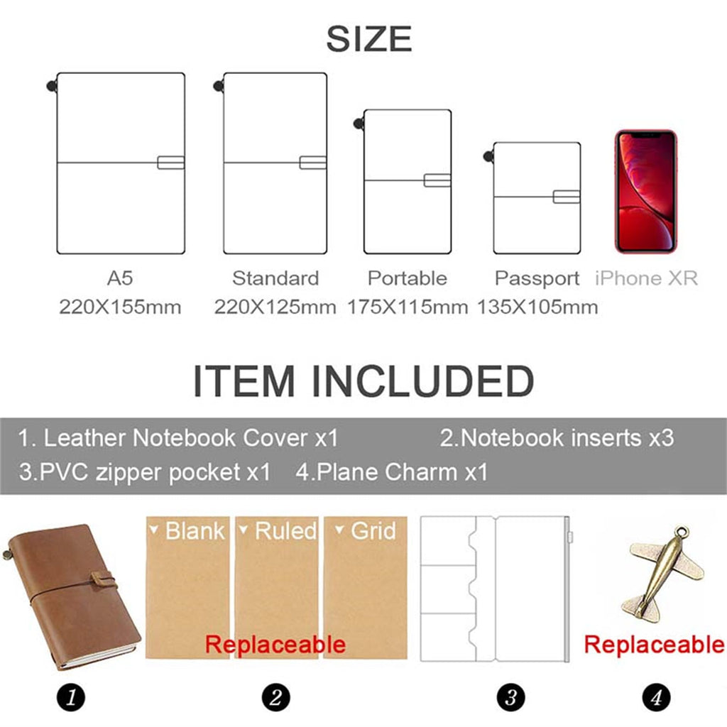 AIGUONIU Genuine Leather TN Travel Notebook Protective Cover Journal Sketchbook Planner Agenda Diary Personal Organizers Noteboo (Red Passport)