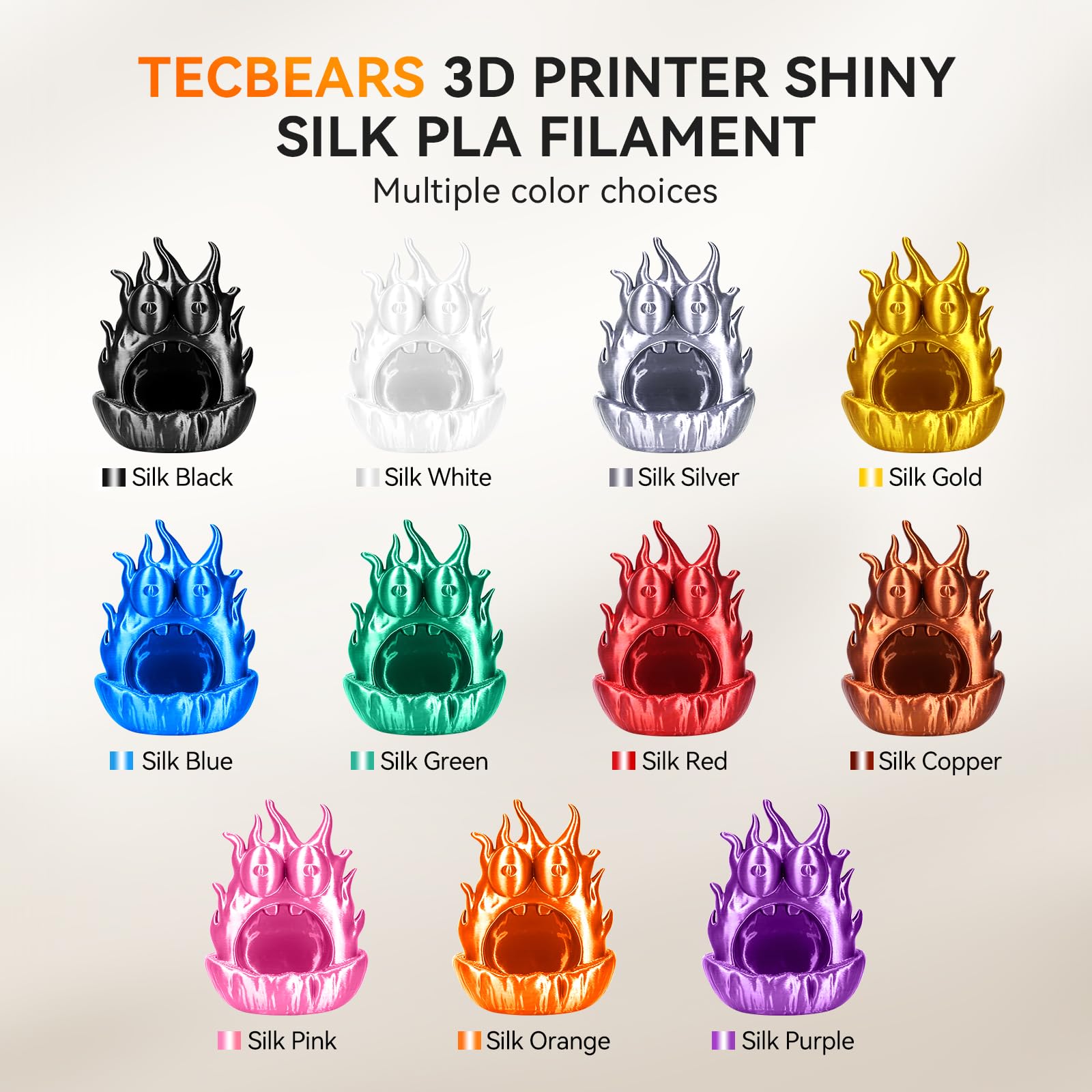 TECBEARS Shiny Silk PLA Filament 1.75mm, Silk Light Gold 1KG, High Gloss Surface 3D Printer Filament, Dimensional Accuracy +/- 0.02mm, 1kg Spool(2.2lbs), Fits for Most FDM 3D Printers