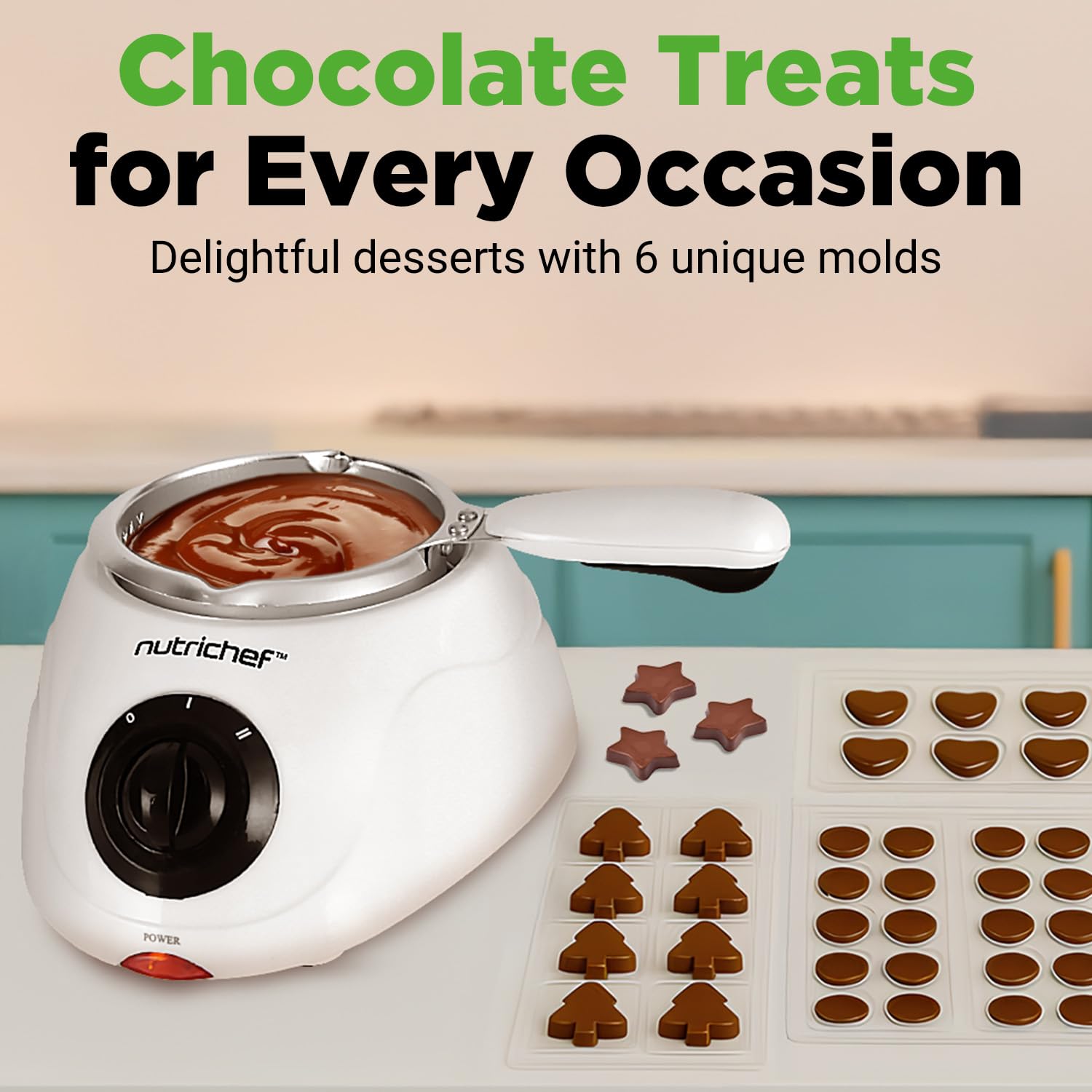 NutriChef Electric Fondue Pot | 25W Chocolate Melting Warmer | 8.8 Oz Capacity | Keep Warm Dipping Function & Removable Pot | Perfect for Melting Chocolate, Butter & Cheese | White
