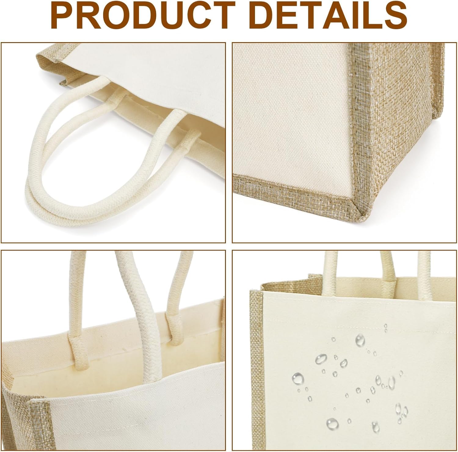 SOUJOY 6 Pack Burlap Tote Bags, 23×25 cm Small Beach Bags, Reusable Jute Gift Tote with Handles, Canvas Grocery Shopping Tote for Bridesmaid, DIY, Shopping, Pool, Wedding Bag