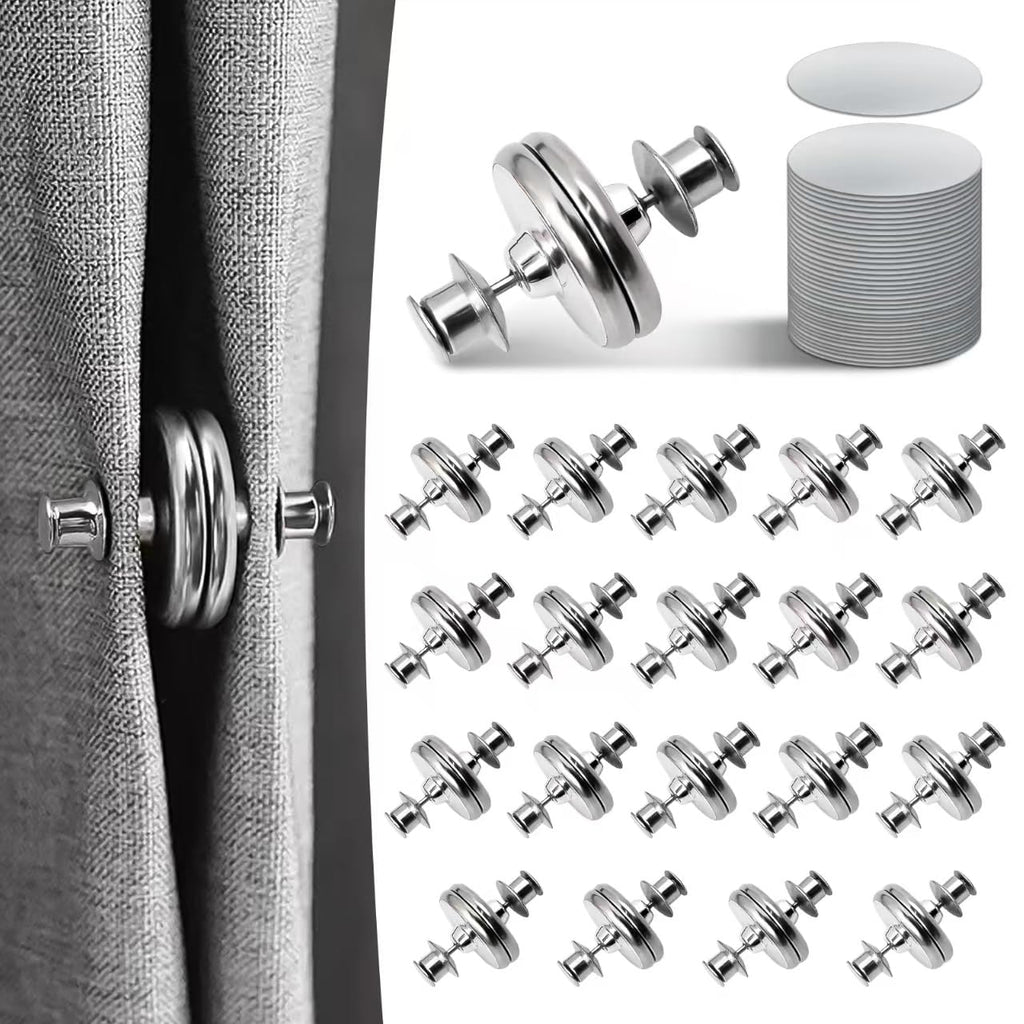 Curtain Magnets, Kaluofan 20Pairs Curtain Magnets Closure with 20Pairs Self-Adhesive Patch, Magnetic Curtain Clips Prevent Light Leaking for Home Bedroom Bathroom Office Draperies