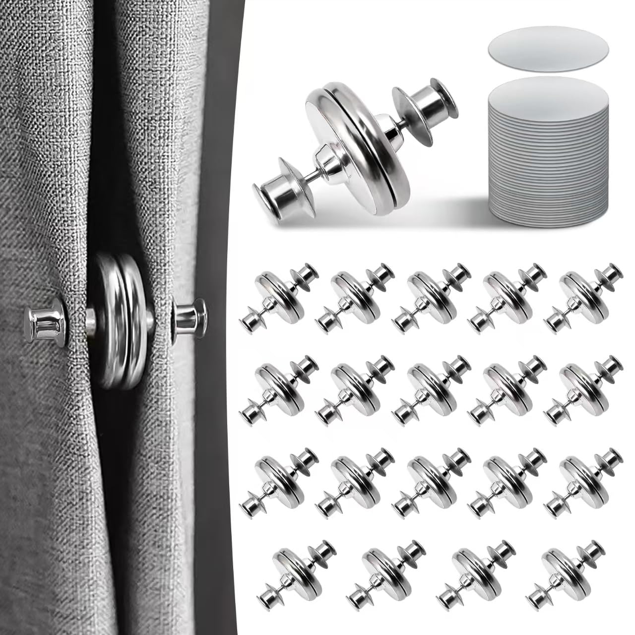 Curtain Magnets, Kaluofan 20Pairs Curtain Magnets Closure with 20Pairs Self-Adhesive Patch, Magnetic Curtain Clips Prevent Light Leaking for Home Bedroom Bathroom Office Draperies