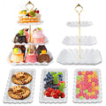 5 Pack Dessert Table Display Set, 2 Sets 3 Tier Cupcake Stand, 3 Pcs Food Serving Trays, Tiered White Plastic Cup Cake Tower for Birthday Baby Shower Wedding and Tea Party Supplies (5, Large)
