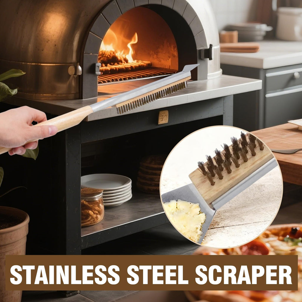 ZUDKSUY Pizza Oven Cleaning Brush with Stone Scraper, 21-inch Brush for Pizza Ovens, Suitable for Indoor and Outdoor Pizza Ovens and Restaurants