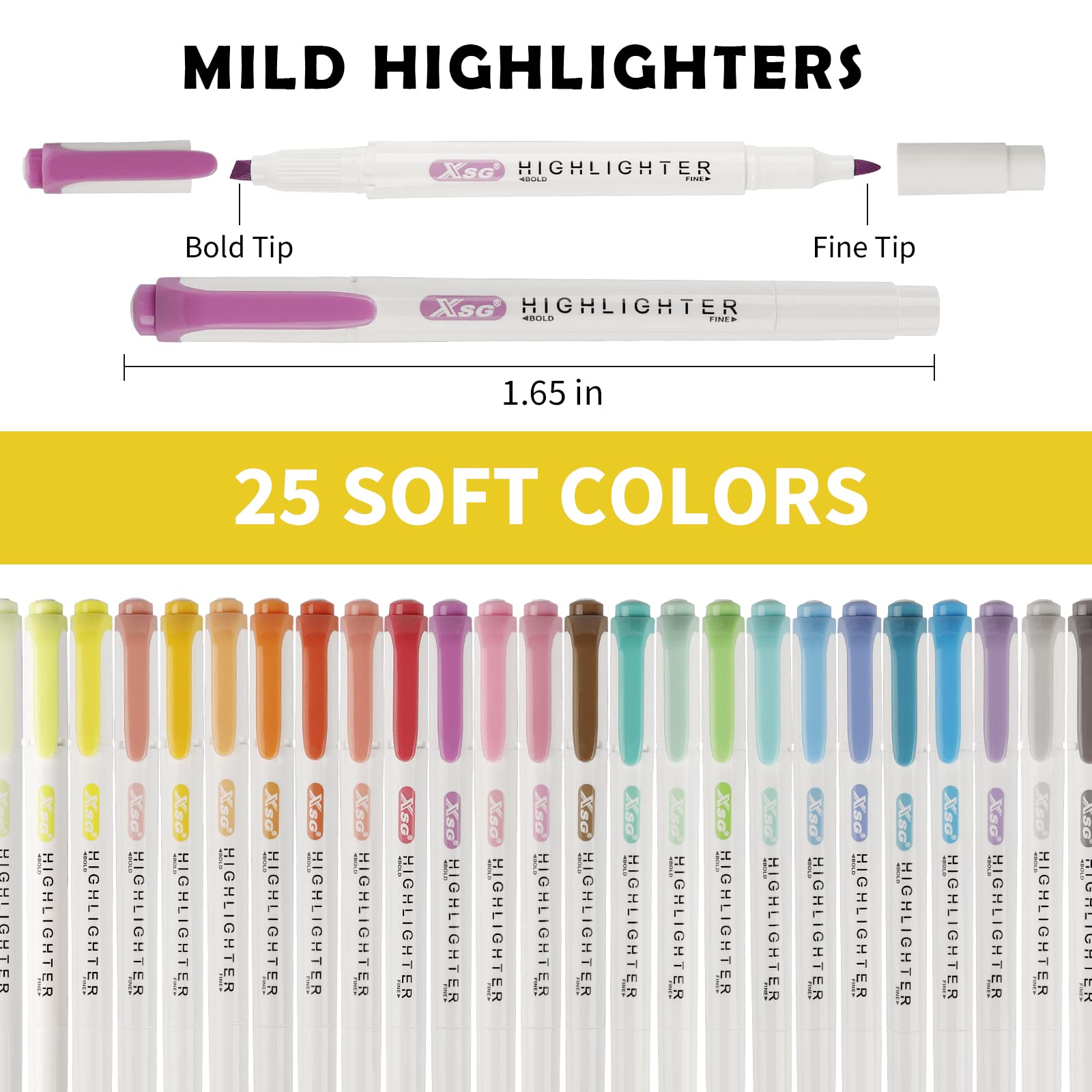 Highlighter Pens Collection Set, Pastel Highlighters,Double Ended Highlighter, Broad and Fine Tips,Warm Assorted Colours,Pack of 25