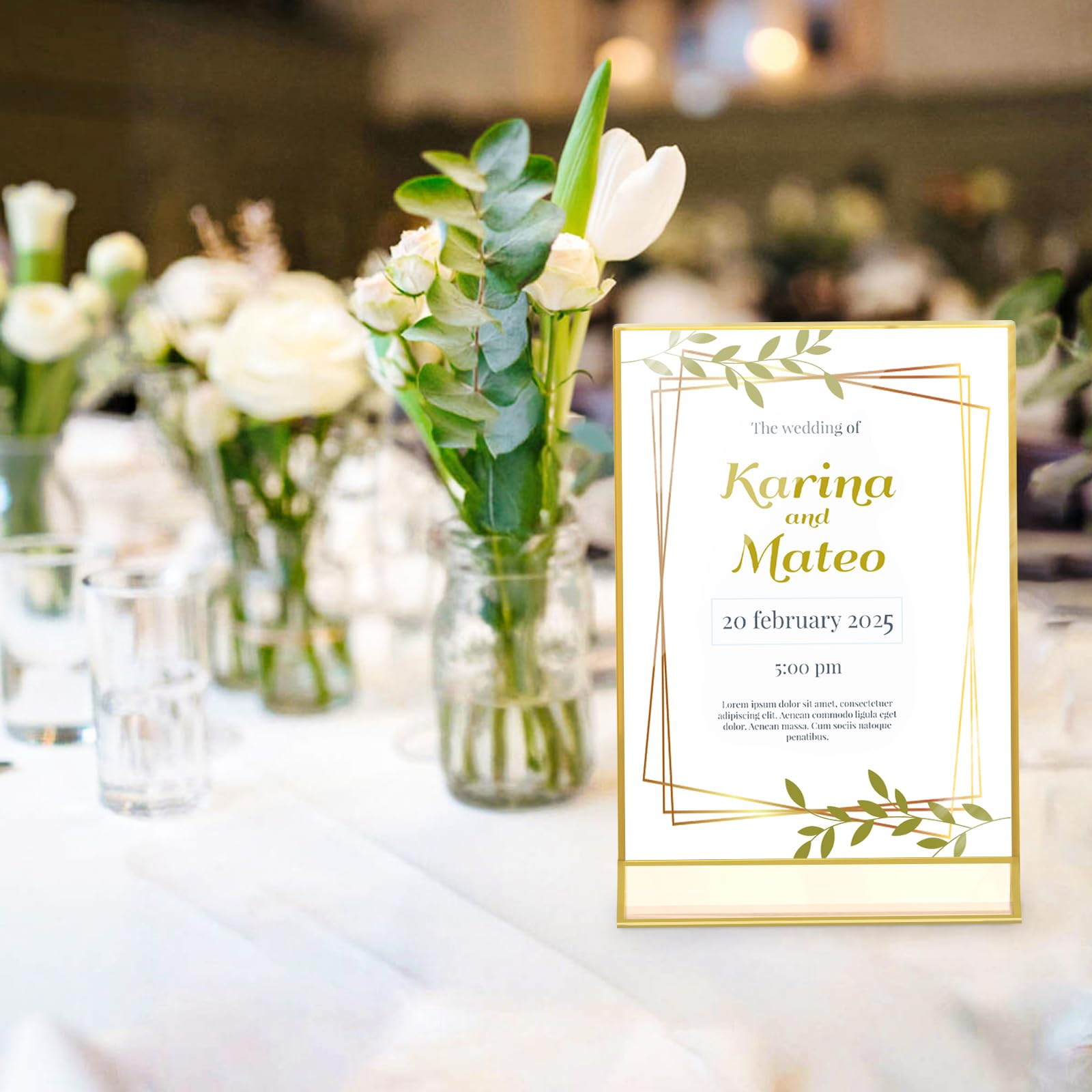 6 Pack Acrylic Gold Sign Holder, 5 x 7 Inch Clear Double Sided Picture Frame, Table Menu Display Stand Flyer Holder for Table Numbers, Photos, Restaurant, Wedding, Office (5 x 7 Inch)