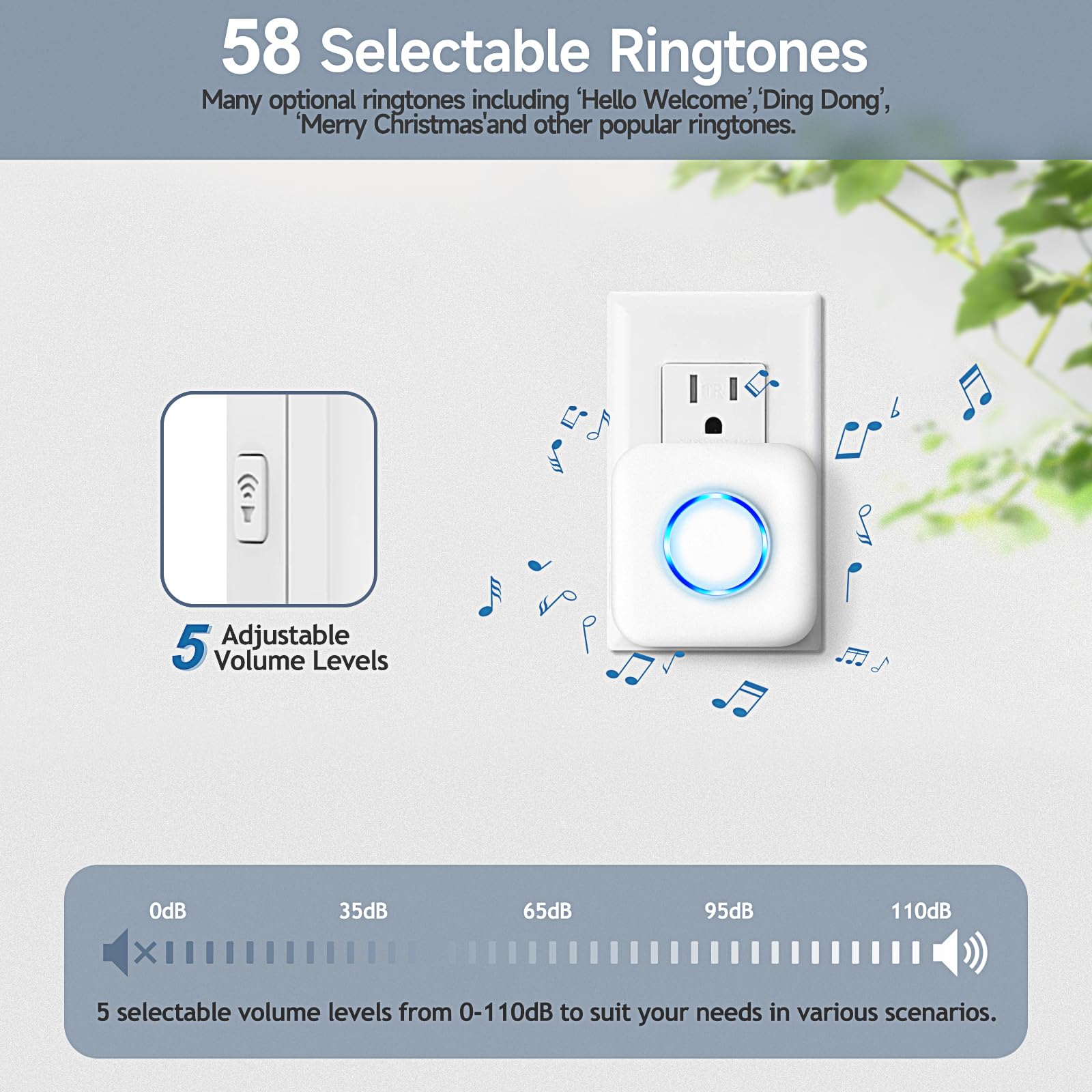 Door Chime, Satisure Door Sensor Alarm Wireless Door Open Contact Sensor with 600 FT Range 58 Chimes 5 Volume Levels LED Indicators, Door Ringer Alert for Business/Store/Home/Office When Entering