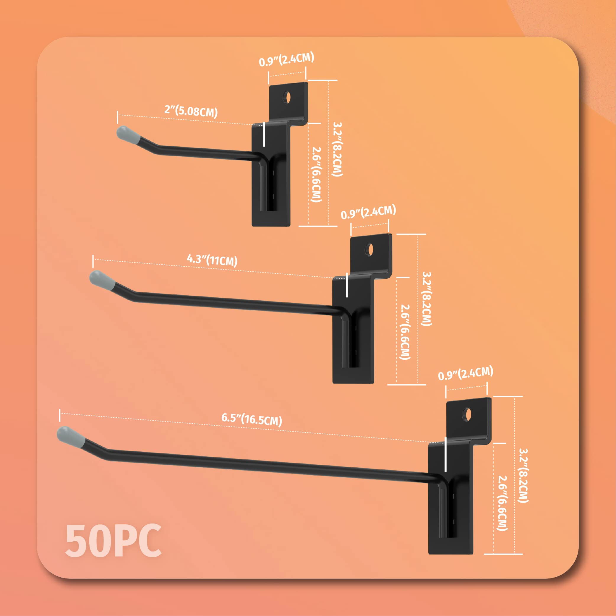 HUHOLE Black Slatwall Hooks 4 Inch, 50PC, Slatwall Accessories, Slat Wall Hooks, Slat Wall Accessories, Load Up to 20lbs 4" Skin Slatwall Hook 50PC