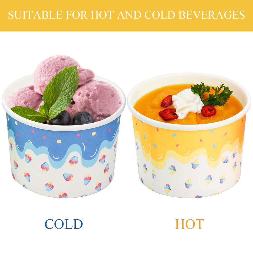 Lawei 100 Pack Ice Cream Cups, 8 Oz Disposable Paper Ice Cream Sundae Bowls for Cold and Hot Foods, Party Supplies Treat Cups dessert bowls for Ice Cream, Sundae, Frozen, Yogurt, Soup, Snack, 4 Colors